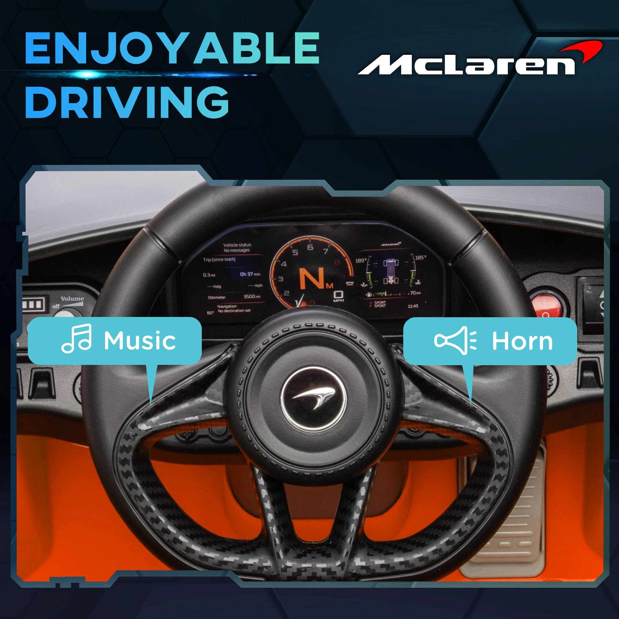 AIYAPLAY Orange McLaren 765LT Licensed 12V Kids Ride On Car W/ MP3 Music - Image 6