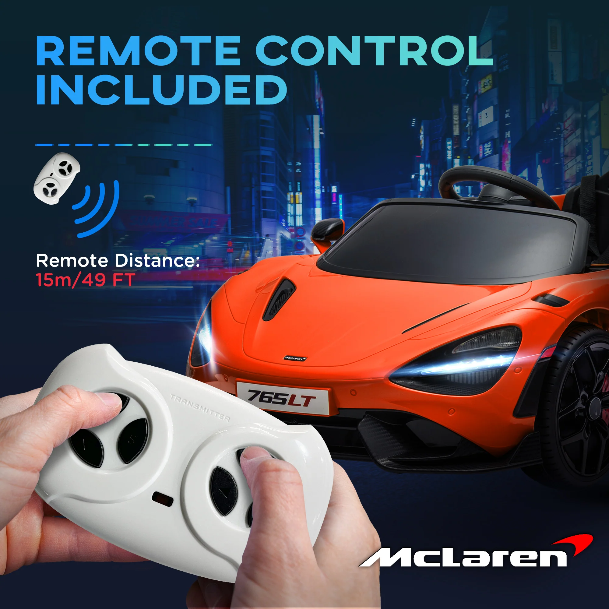 AIYAPLAY Orange McLaren 765LT Licensed 12V Kids Ride On Car W/ MP3 Music - Image 8