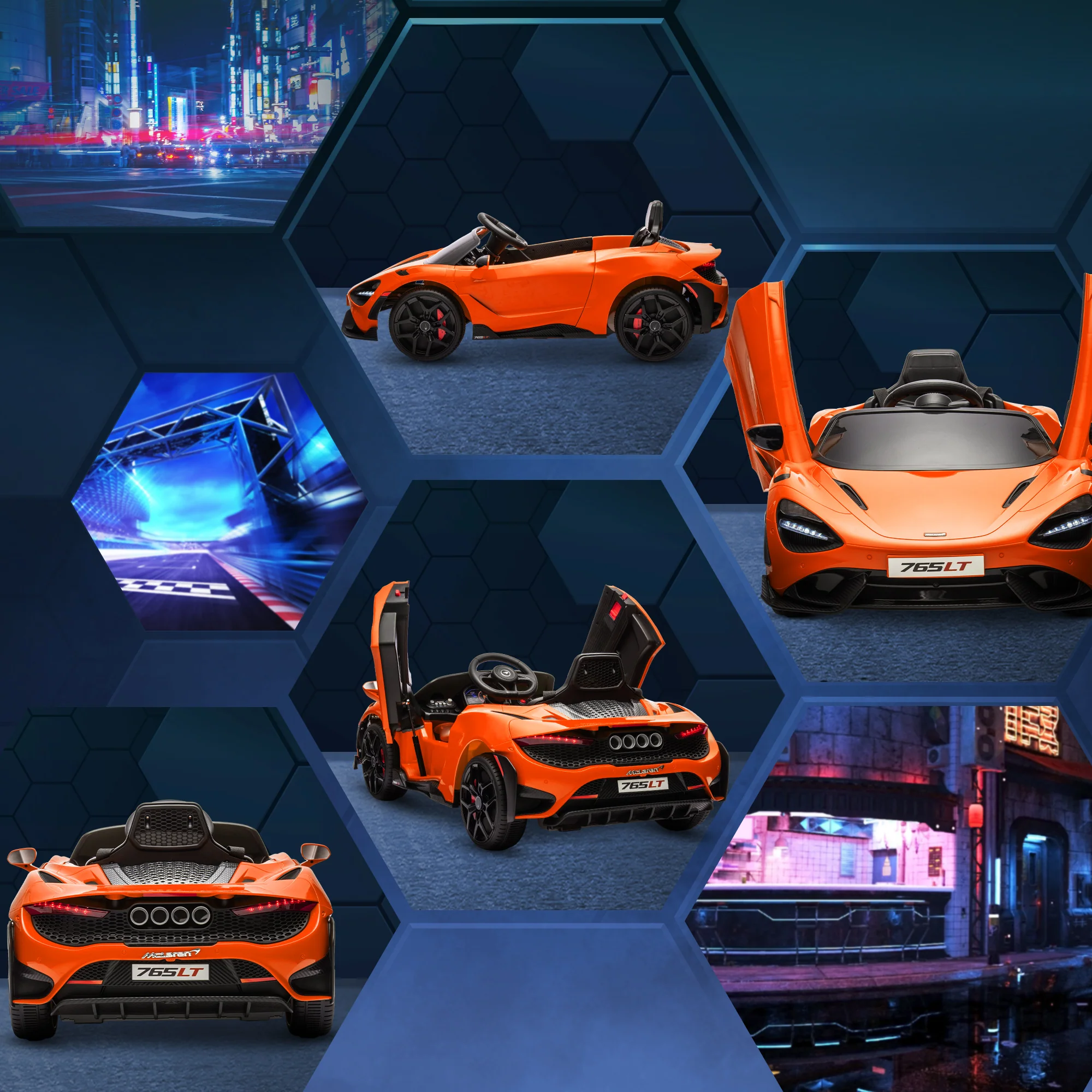 AIYAPLAY Orange McLaren 765LT Licensed 12V Kids Ride On Car W/ MP3 Music - Image 9