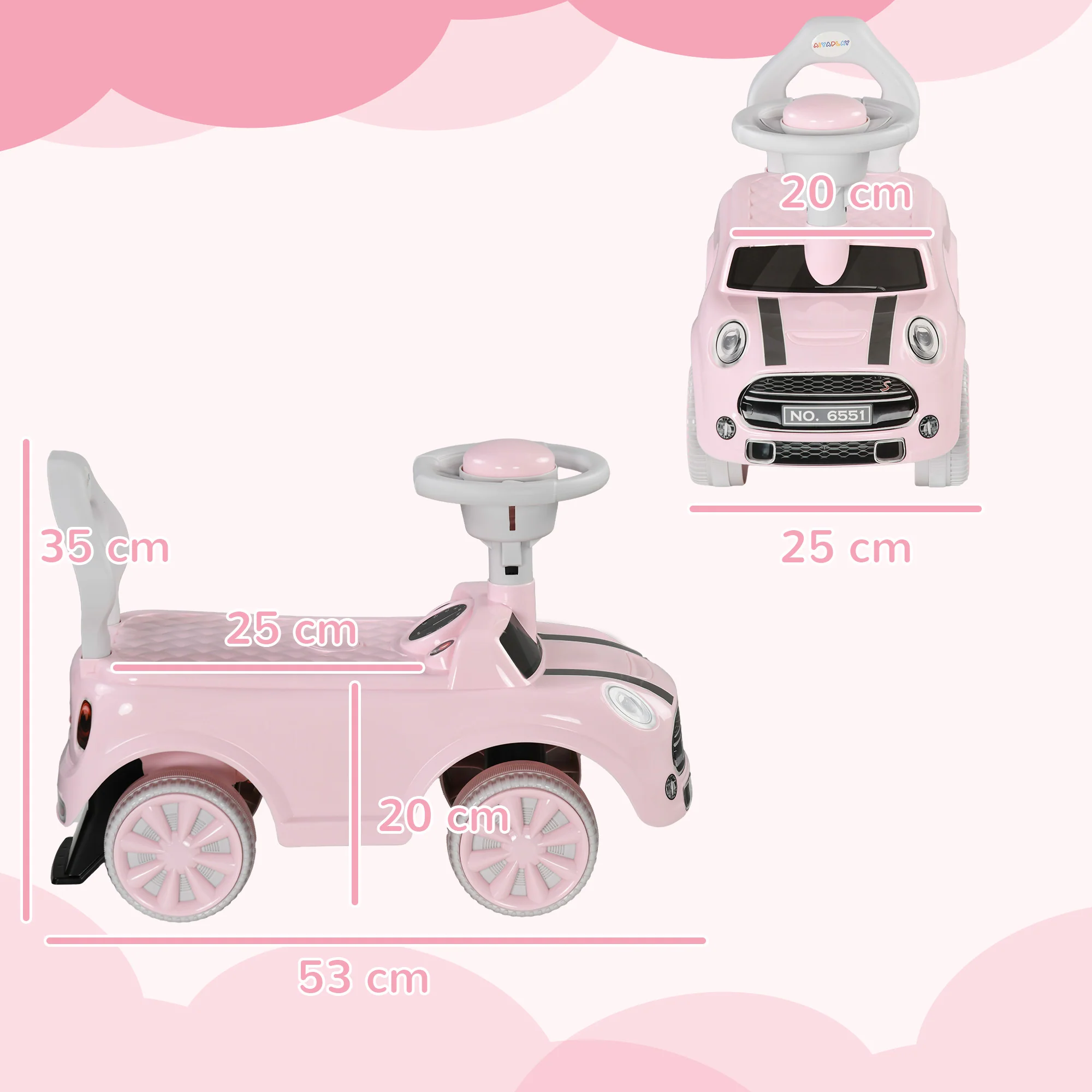 AIYAPLAY Ride On Car Foot To Floor Sliding Car W/ Air Horn - Pink - Image 5