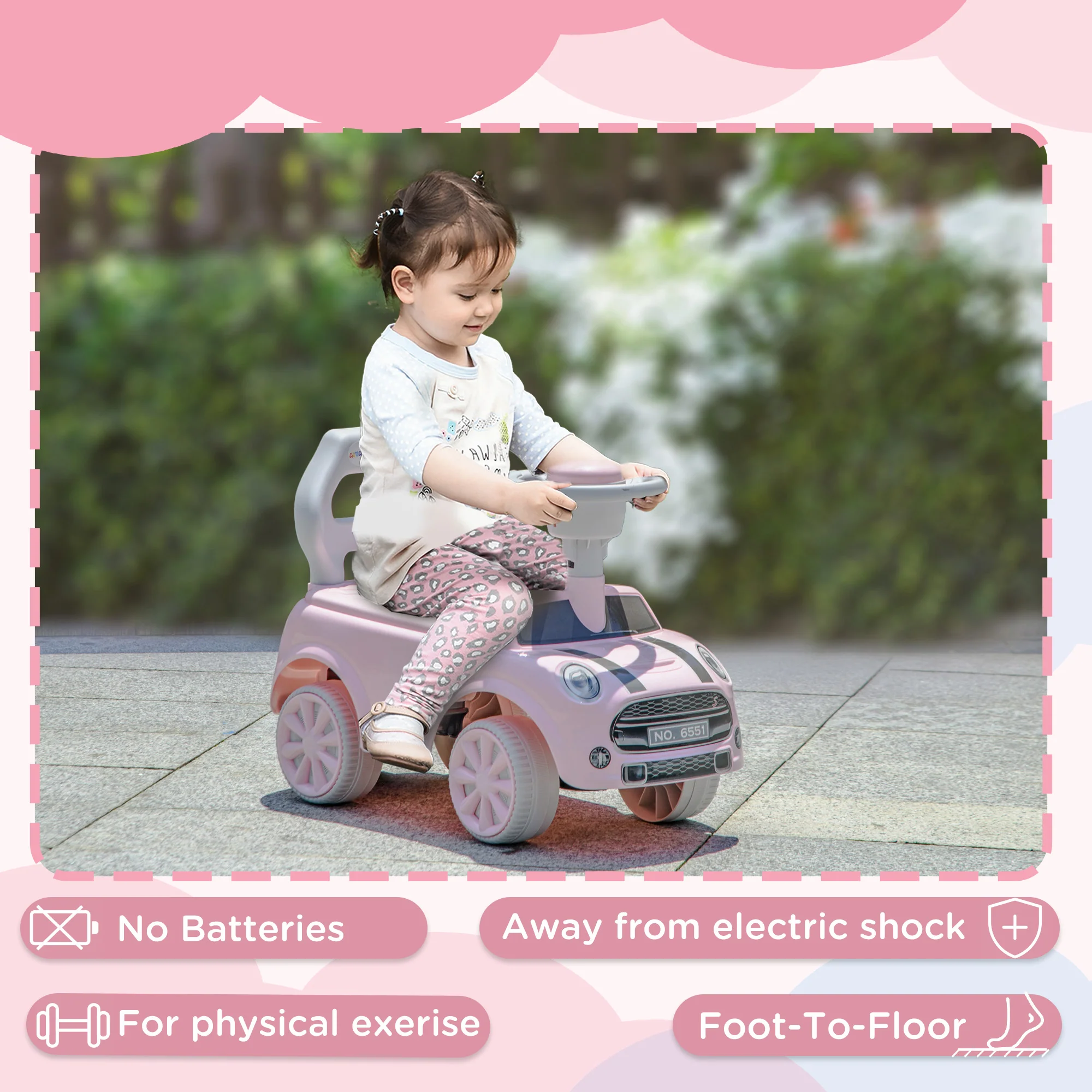 AIYAPLAY Ride On Car Foot To Floor Sliding Car W/ Air Horn - Pink - Image 6
