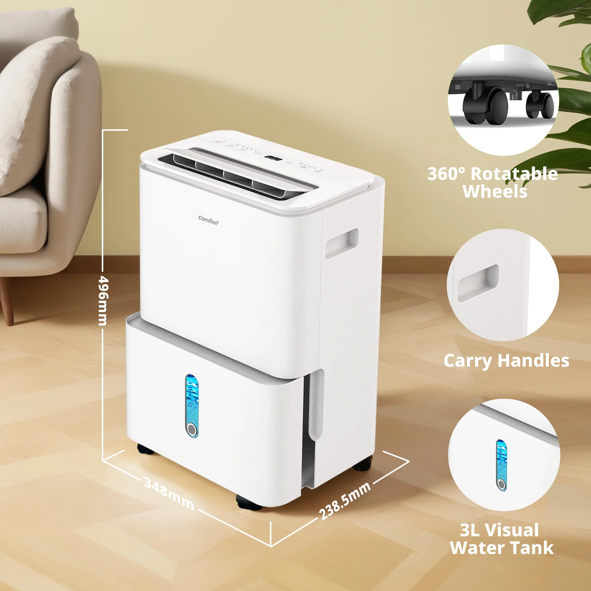 Comfee Easy Dry 20L/DAY Dehumidifier For Home With 3L Water Tank - Image 5
