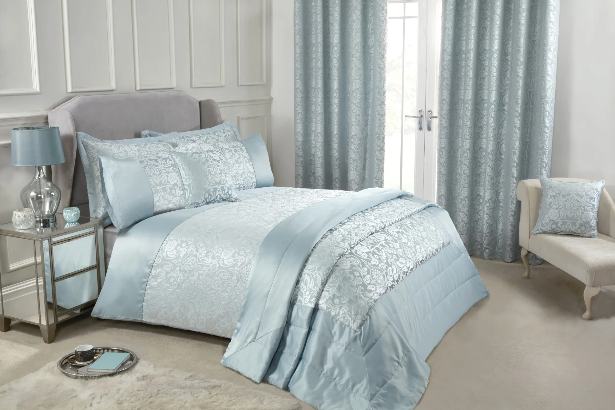 Eden - Embellished Jacquard Duvet Set in Duck Egg - Image 5