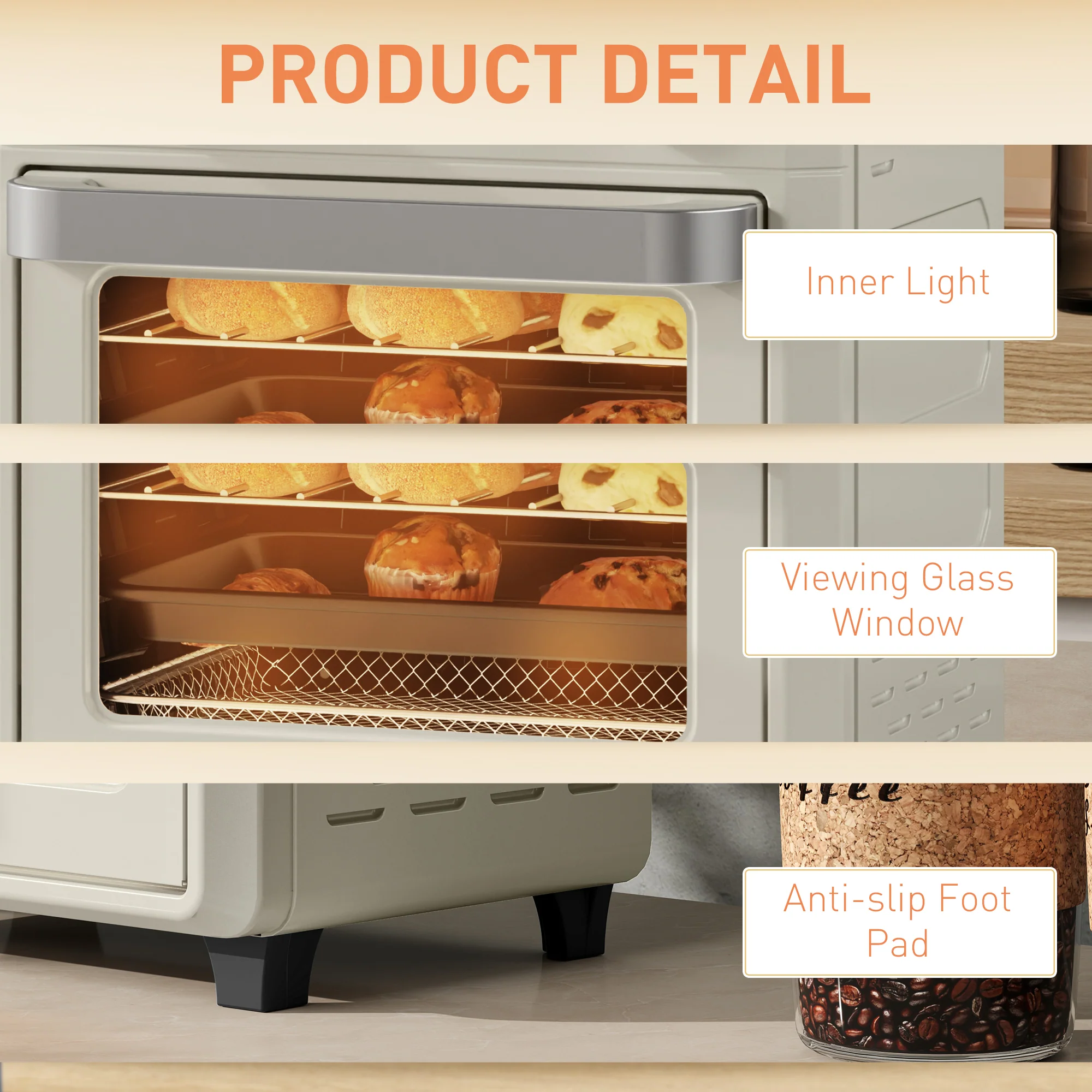 HOMCOM 10L Cream Air Fryer Oven, Electric Oven, Grill, Roast, Bake, 1000W - Image 9