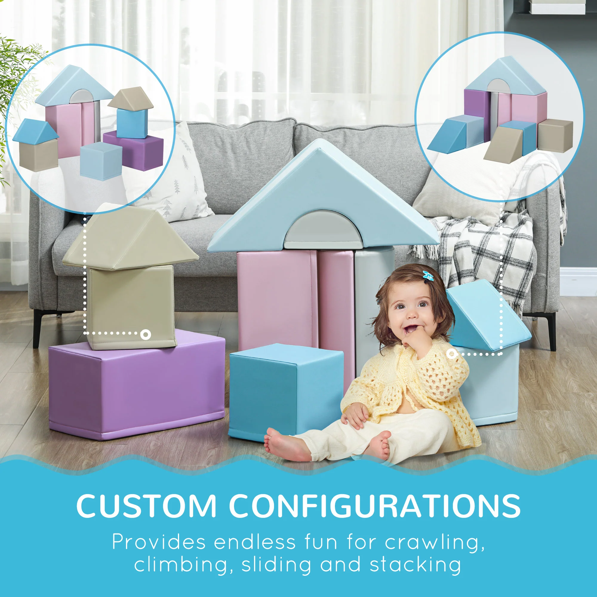 HOMCOM 11 Piece Soft Play Equipment For Toddlers, Soft Play Set , Blue - Image 5