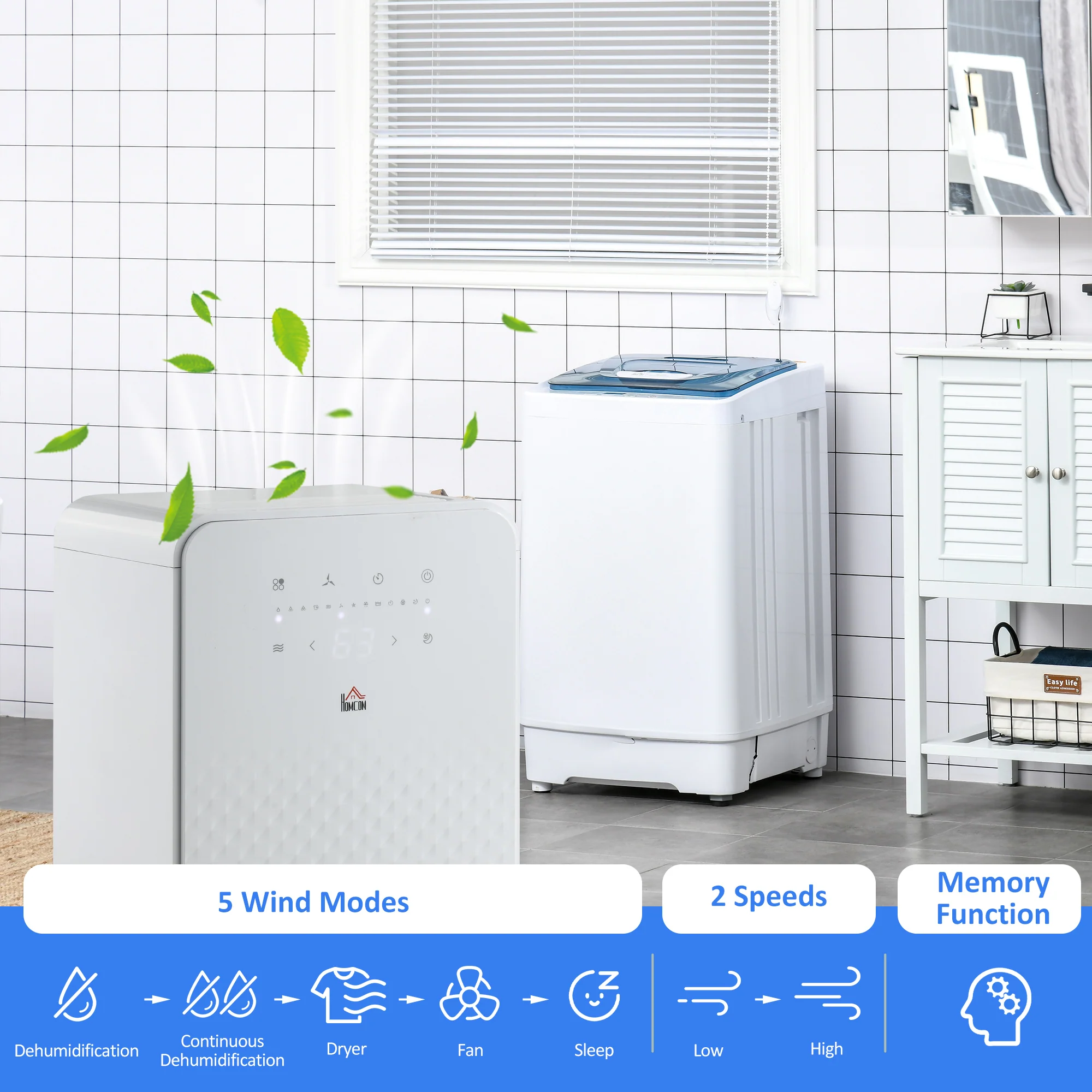 HOMCOM 12L/Day Protable Quiet Air Dehumidifier With Purifier, Timer, 5 Modes - Image 4