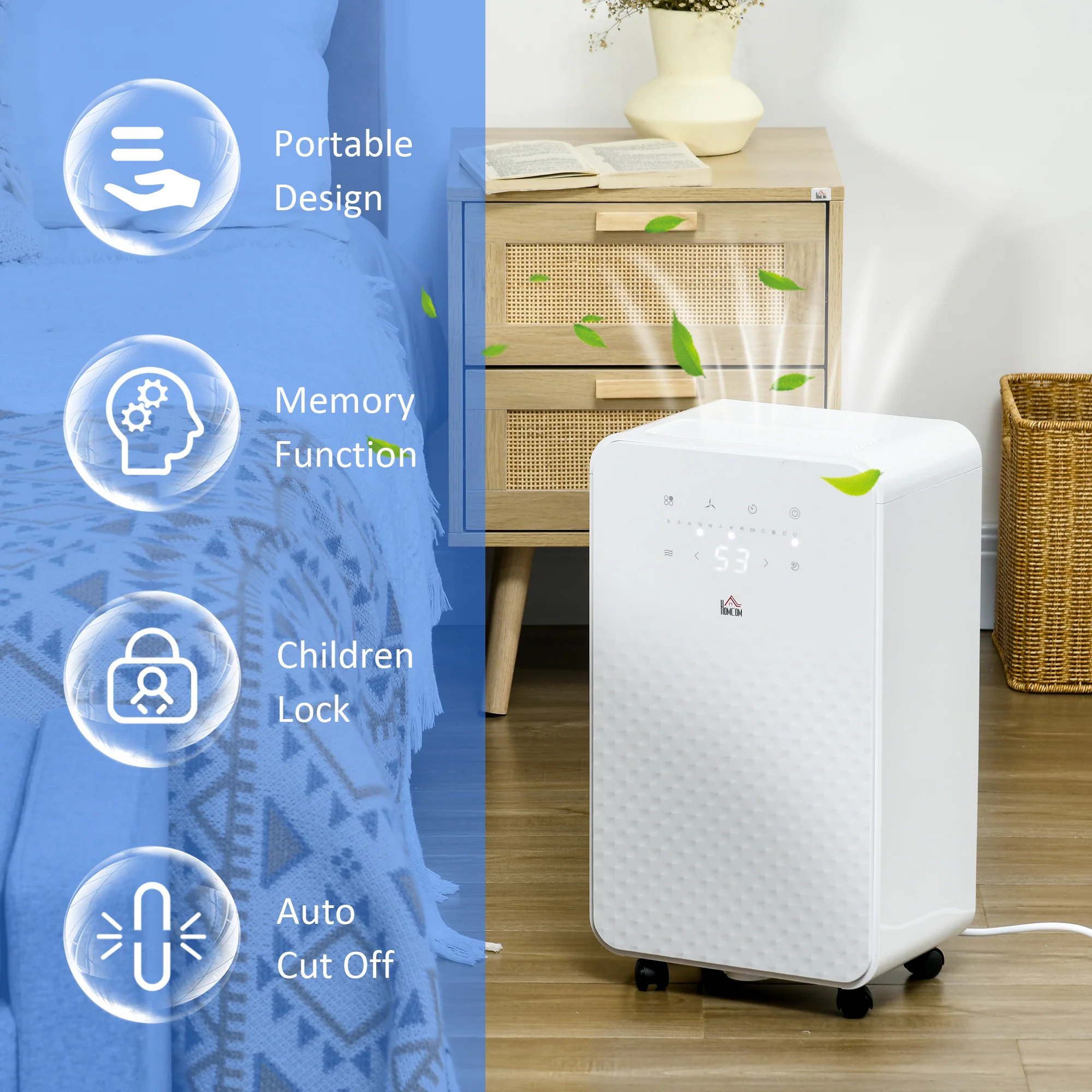 HOMCOM 12L/Day Protable Quiet Air Dehumidifier With Purifier, Timer, 5 Modes - Image 8