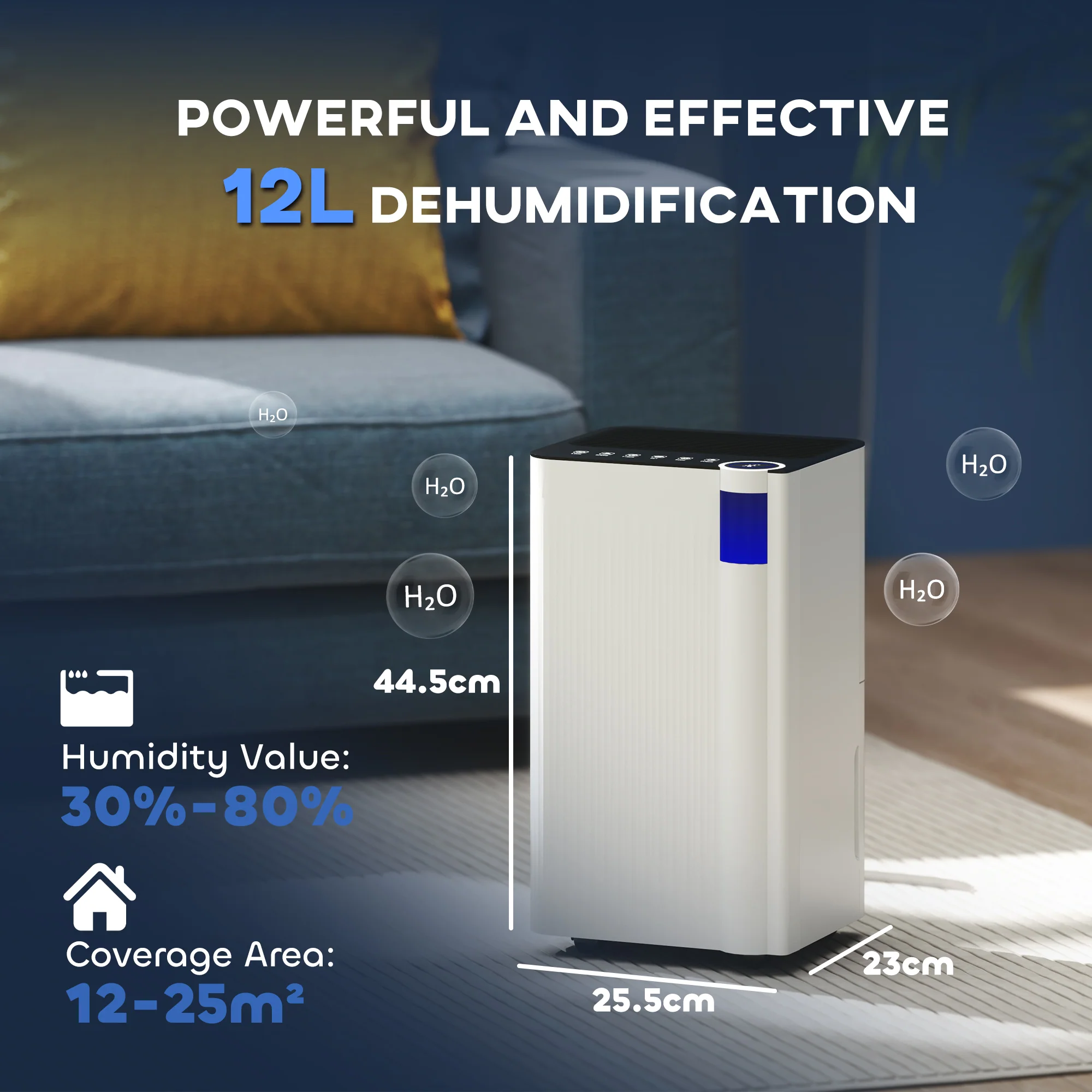 HOMCOM 12L Dehumidifier With Filter, Auto Defrost, Children Lock, For Home - Image 5