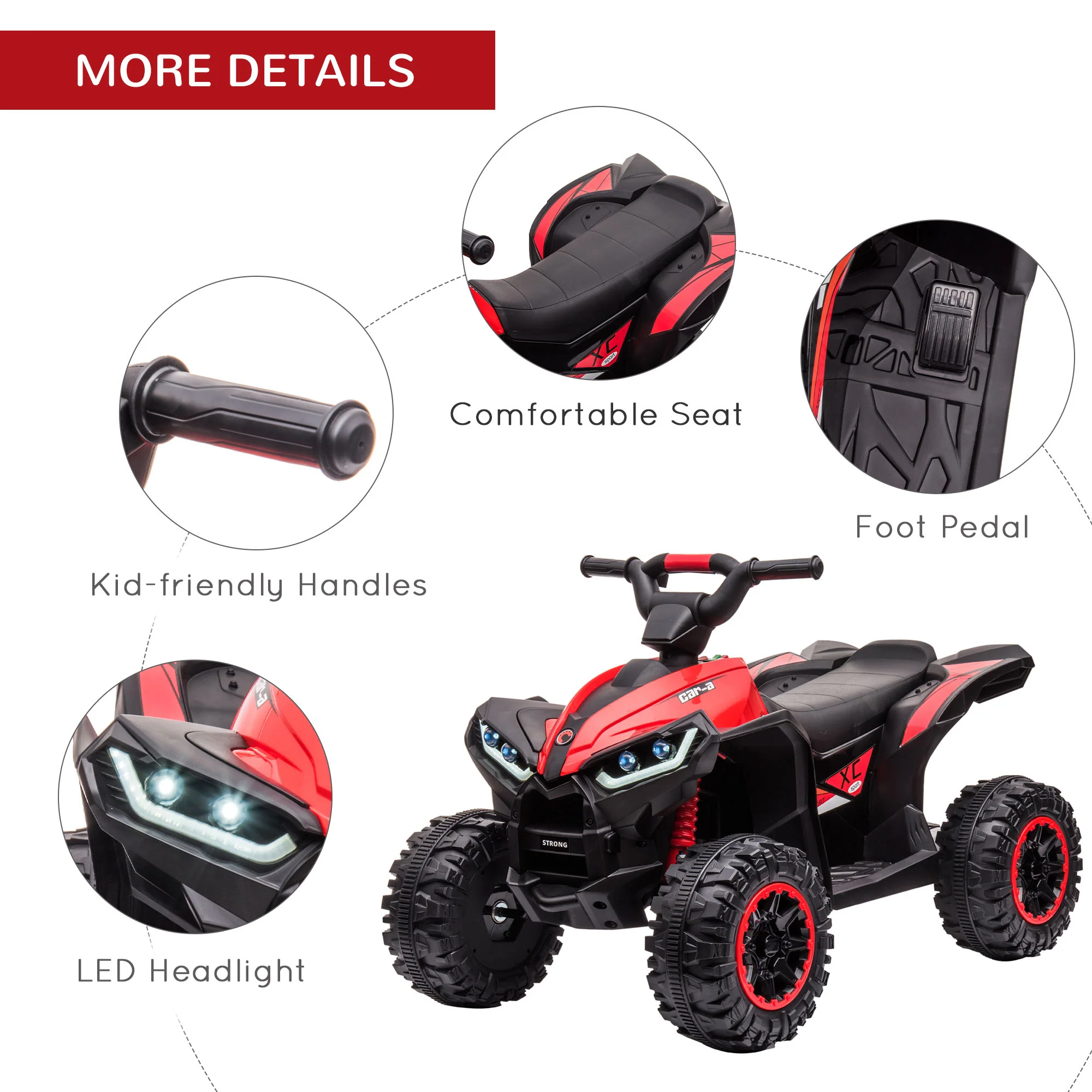 HOMCOM 12V Electric Quad Bikes For Kids Ride On Car ATV Toy For 3-5 Years Red - Image 7