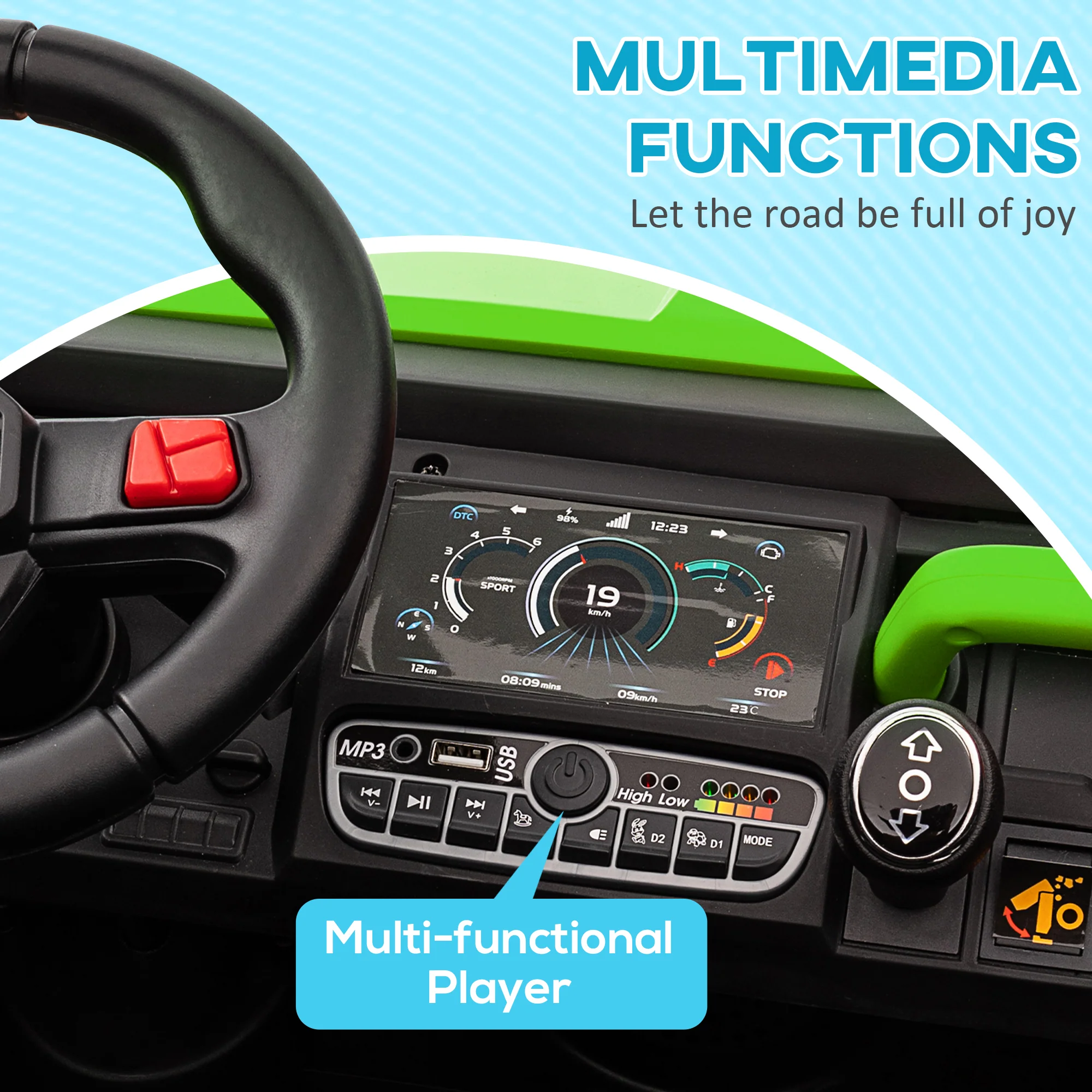 HOMCOM 12V Two-Seater Kids Electric Ride-On Car W/ Electric Bucket - Green - Image 4