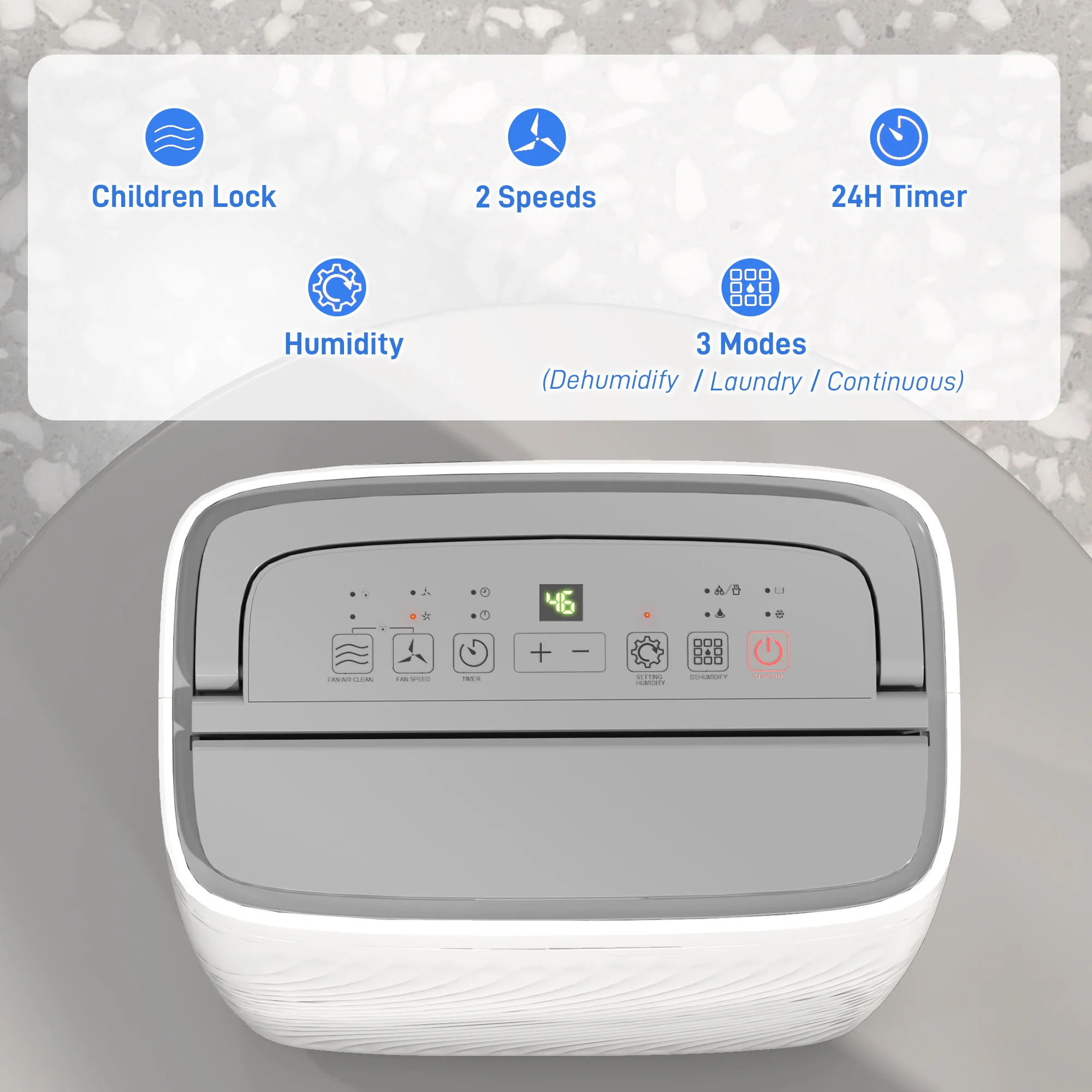 HOMCOM 16L Dehumidifier With Filter, 5.5L Water Tank, Auto Defrost, Timer - Image 7