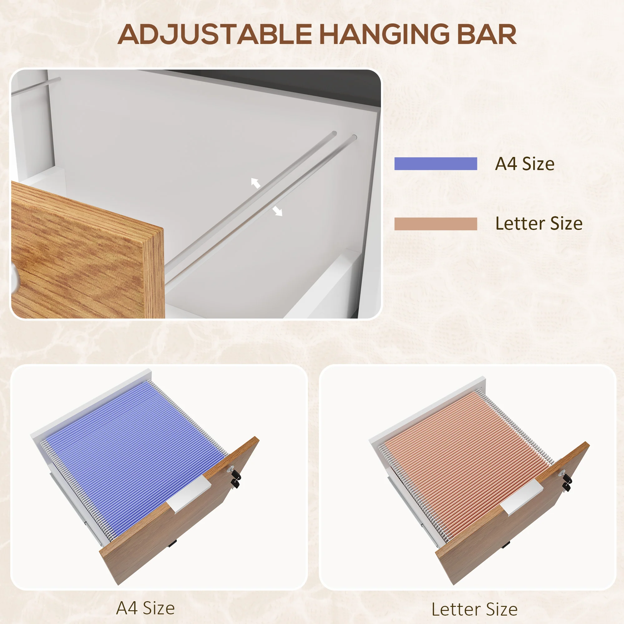 HOMCOM 2 Drawer Filing Cabinet With Adjustable Hanging Bars For A4 And Letter - Image 4