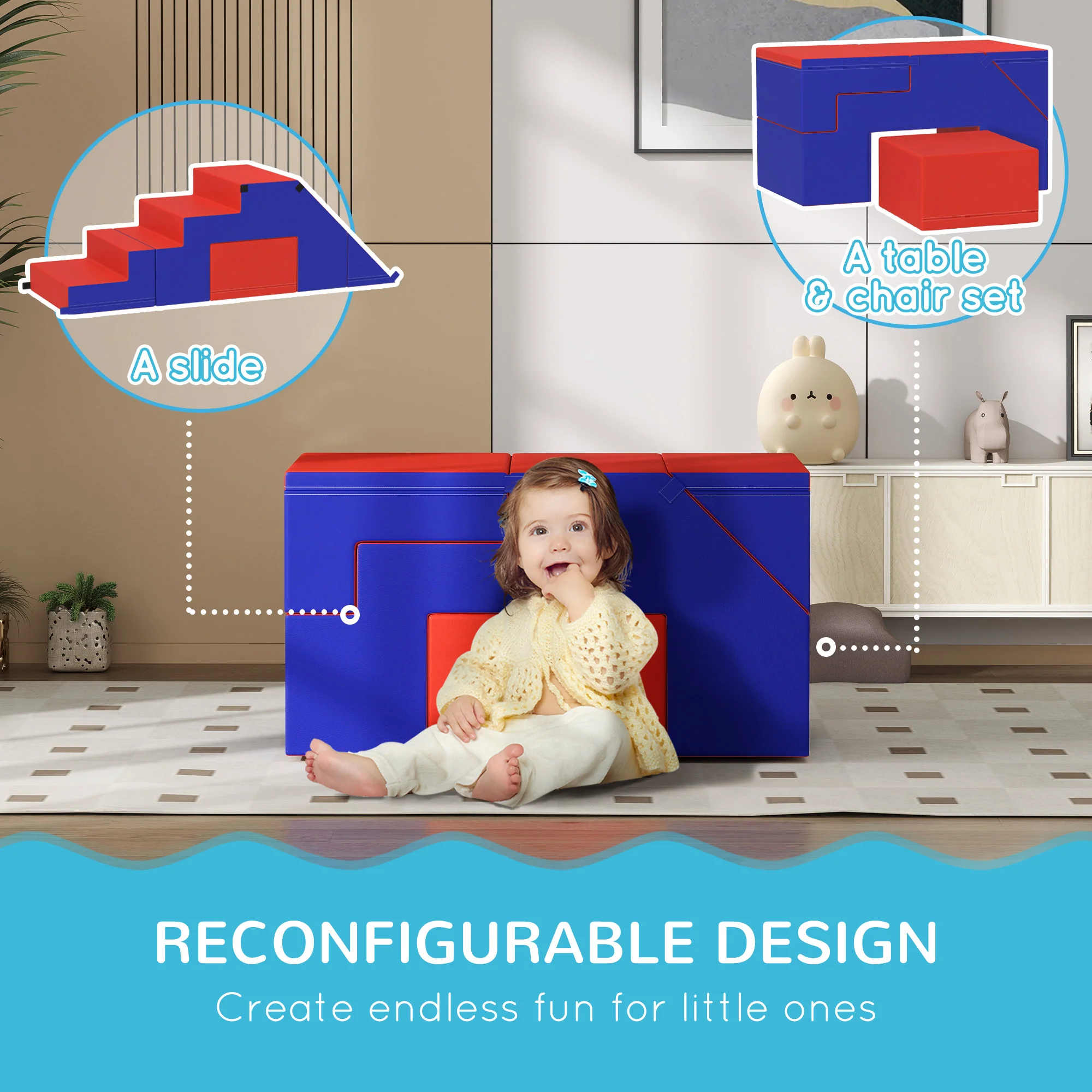 HOMCOM 2-piece Soft Play Set, Baby Foam Climber Block For Toddler, Dark Blue - Image 7