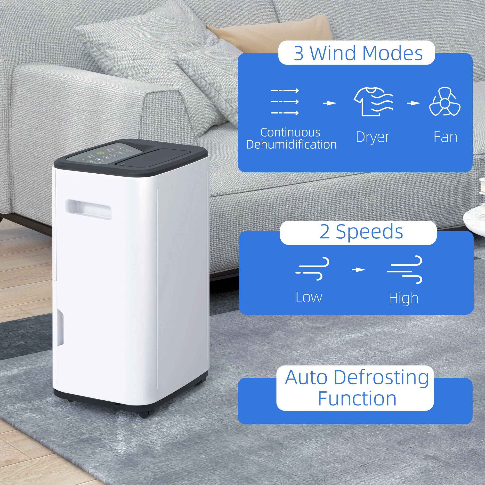 HOMCOM 20L/Day 6L Dehumidifier, Portable Quiet Air Dehumidifier For Laundry - Image 4