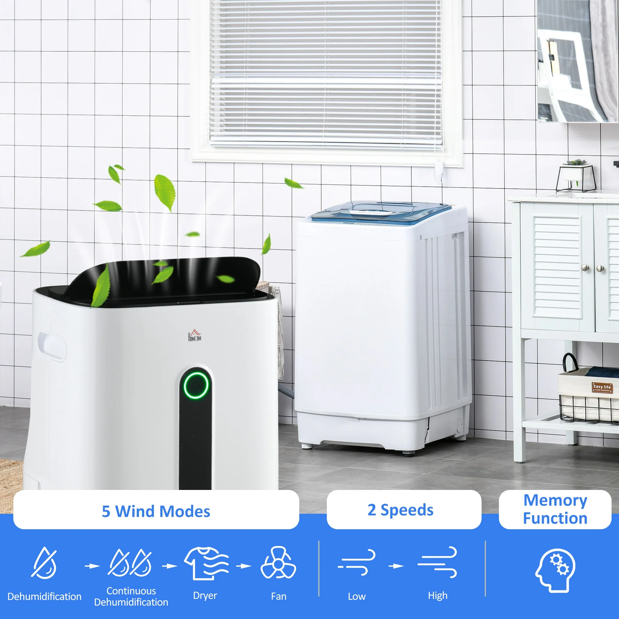 HOMCOM 20L/Day Quiet Air Dehumidifier With Purifier, Timer, For Home Laundry - Image 4