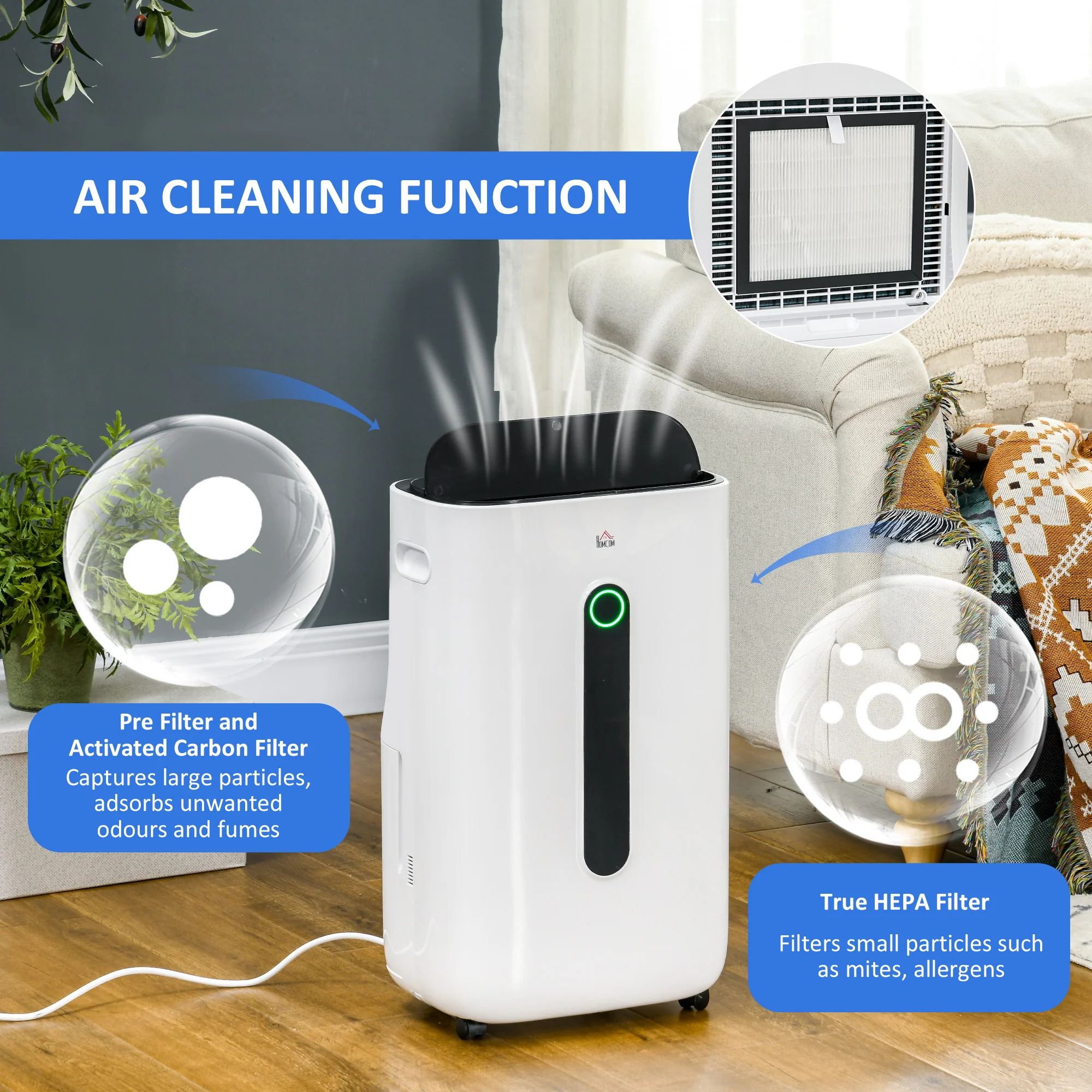 HOMCOM 20L/Day Quiet Air Dehumidifier With Purifier, Timer, For Home Laundry - Image 6