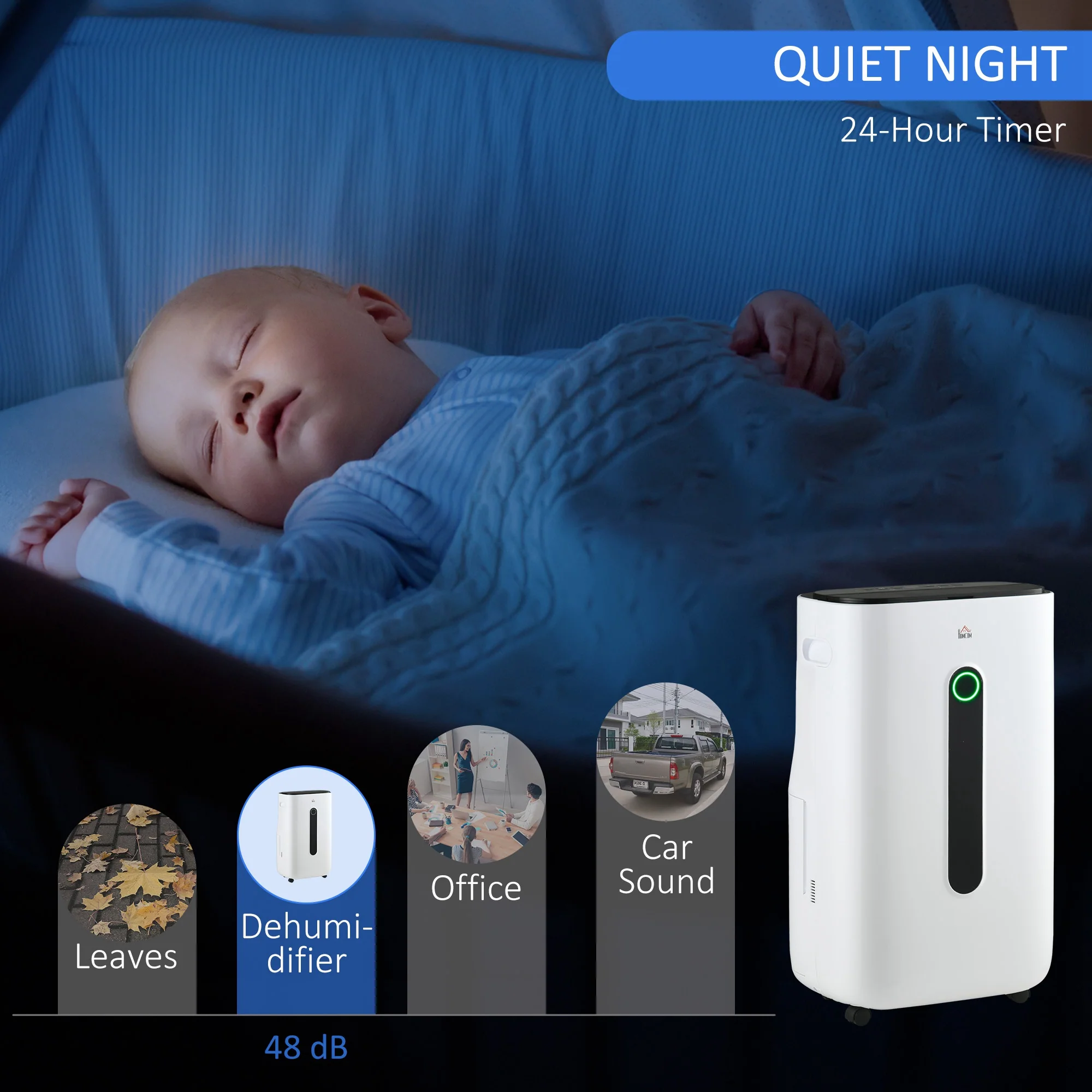 HOMCOM 20L/Day Quiet Air Dehumidifier With Purifier, Timer, For Home Laundry - Image 7