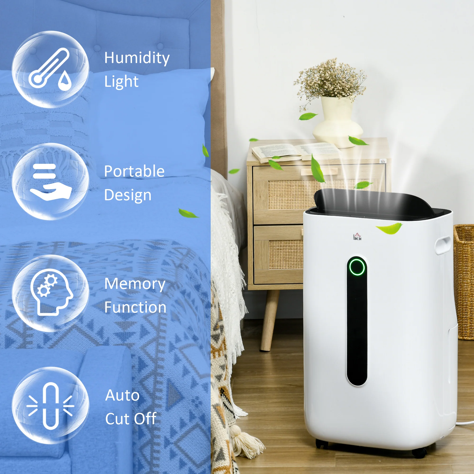 HOMCOM 20L/Day Quiet Air Dehumidifier With Purifier, Timer, For Home Laundry - Image 8