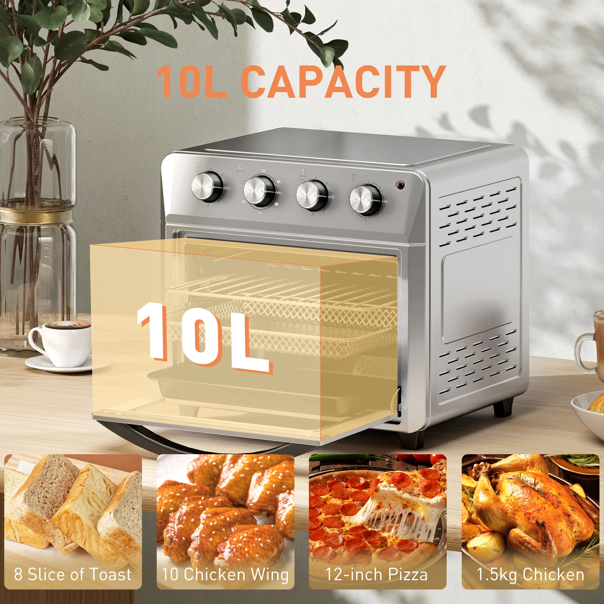 HOMCOM 24L Air Fryer Oven, Small Electric Oven, Grill, Roast, Bake, 1600W - Image 3
