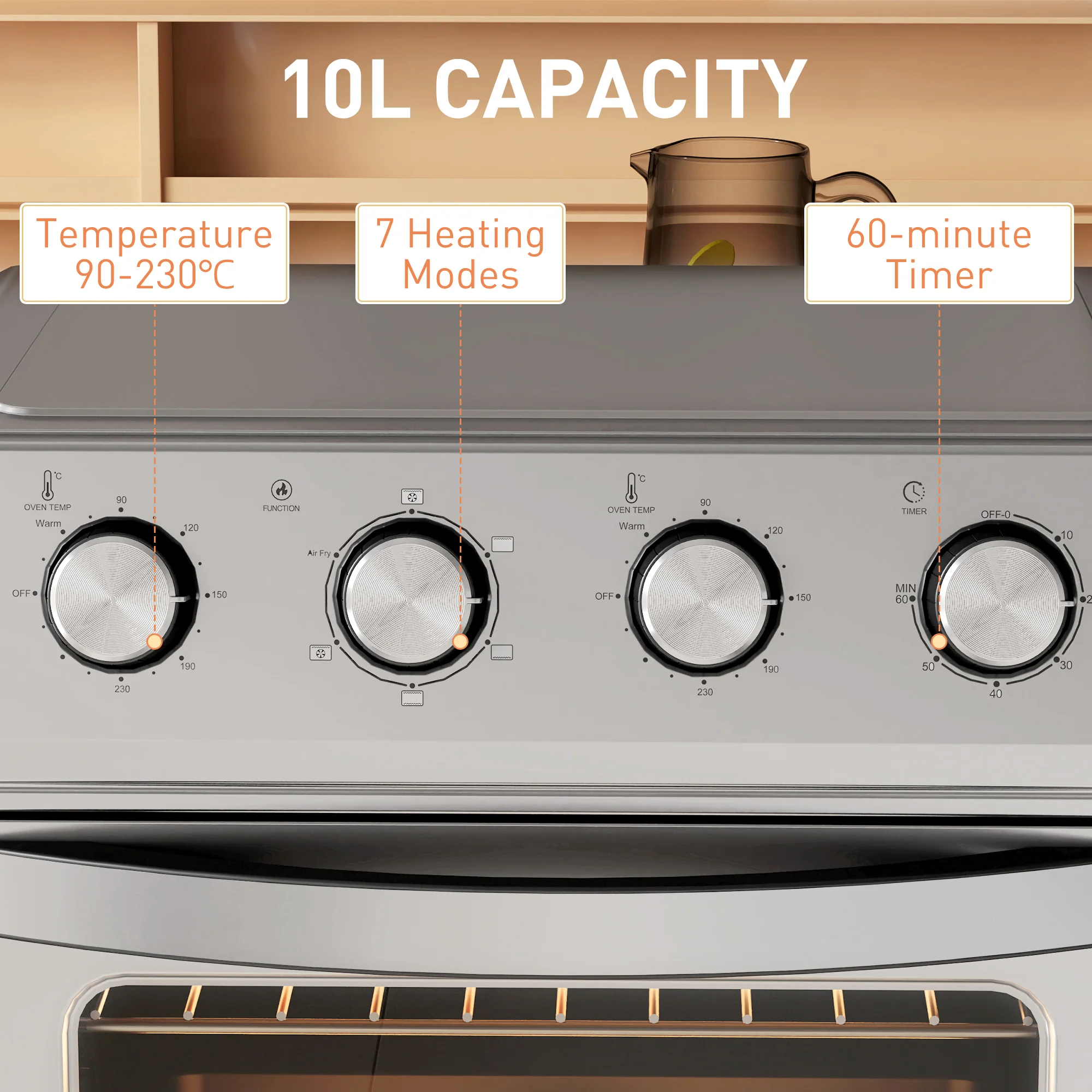 HOMCOM 24L Air Fryer Oven, Small Electric Oven, Grill, Roast, Bake, 1600W - Image 6