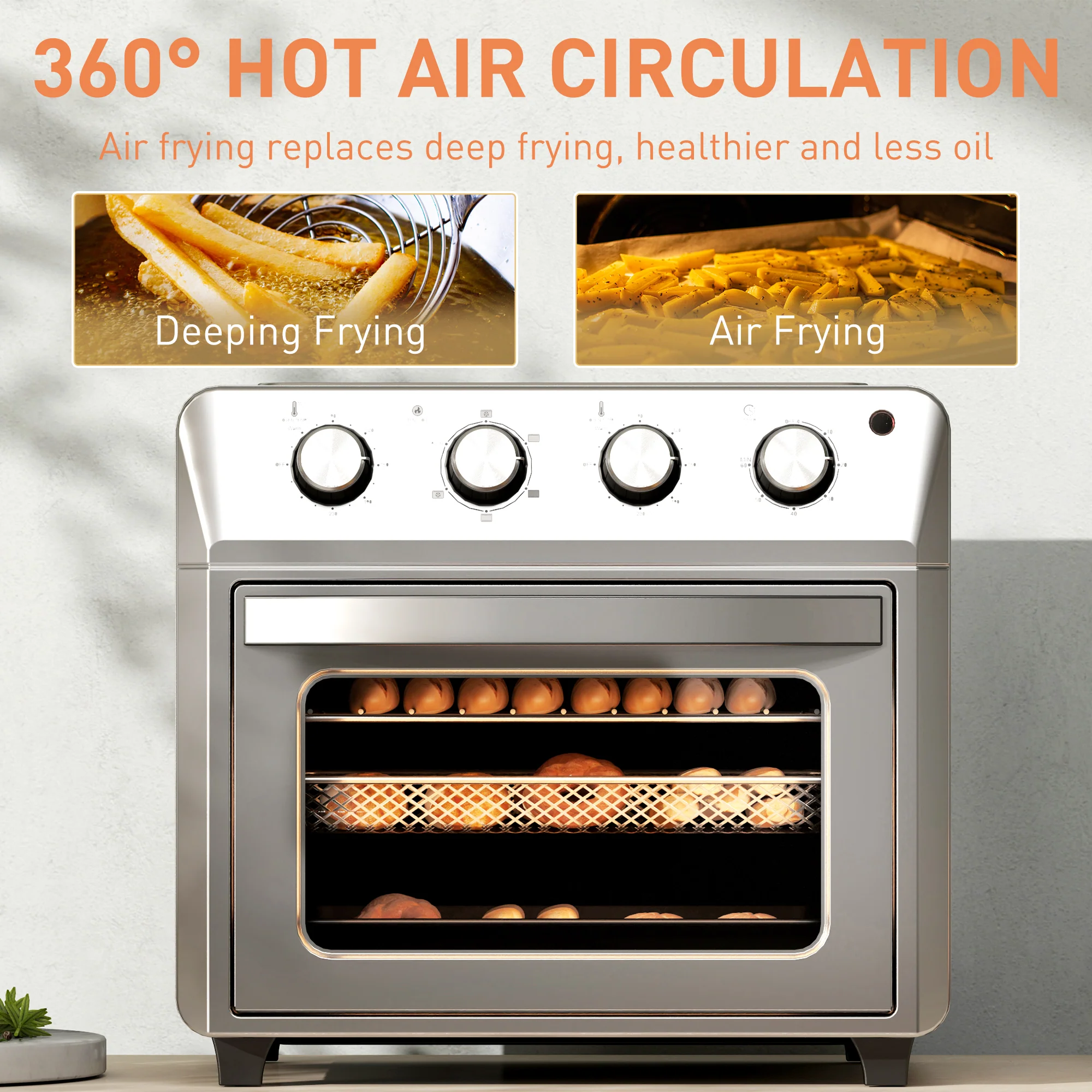 HOMCOM 24L Air Fryer Oven, Small Electric Oven, Grill, Roast, Bake, 1600W - Image 7