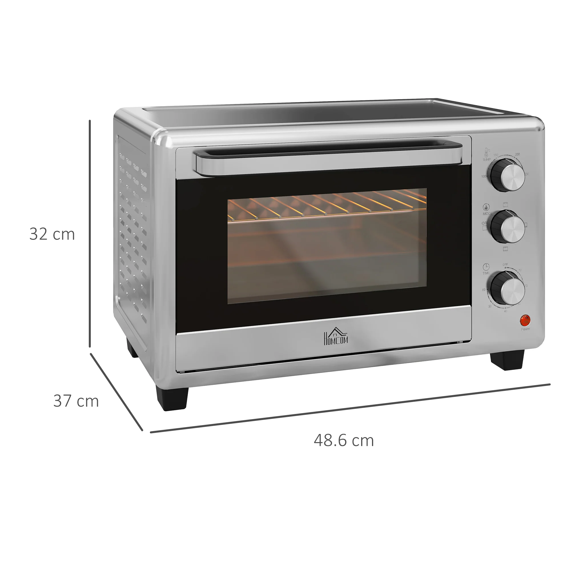 HOMCOM 30L Mini Oven With Adjustable Temperature, 60 Min Time 1600W, Silver - Image 5
