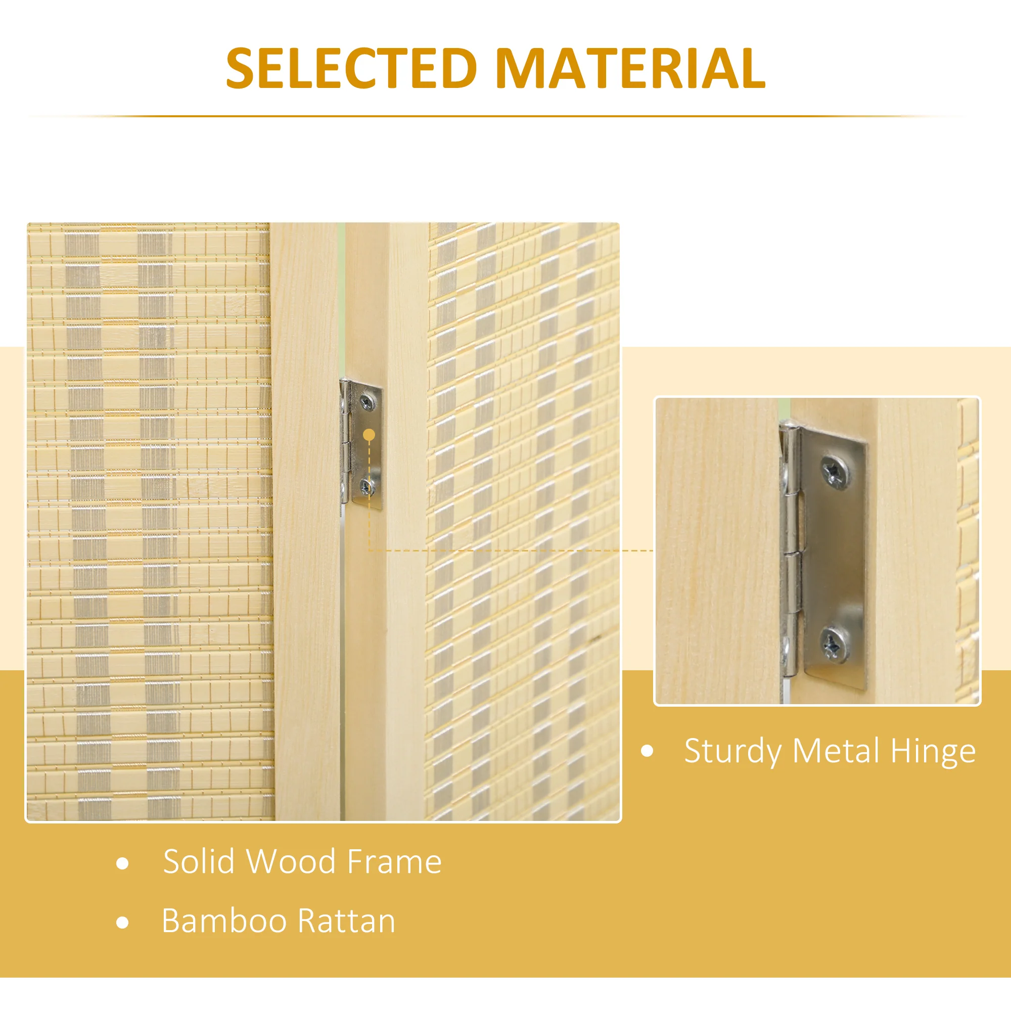 HOMCOM 4 Panel Folding Room Divider 170cm Wall Privacy Screen Protector Natural - Image 4