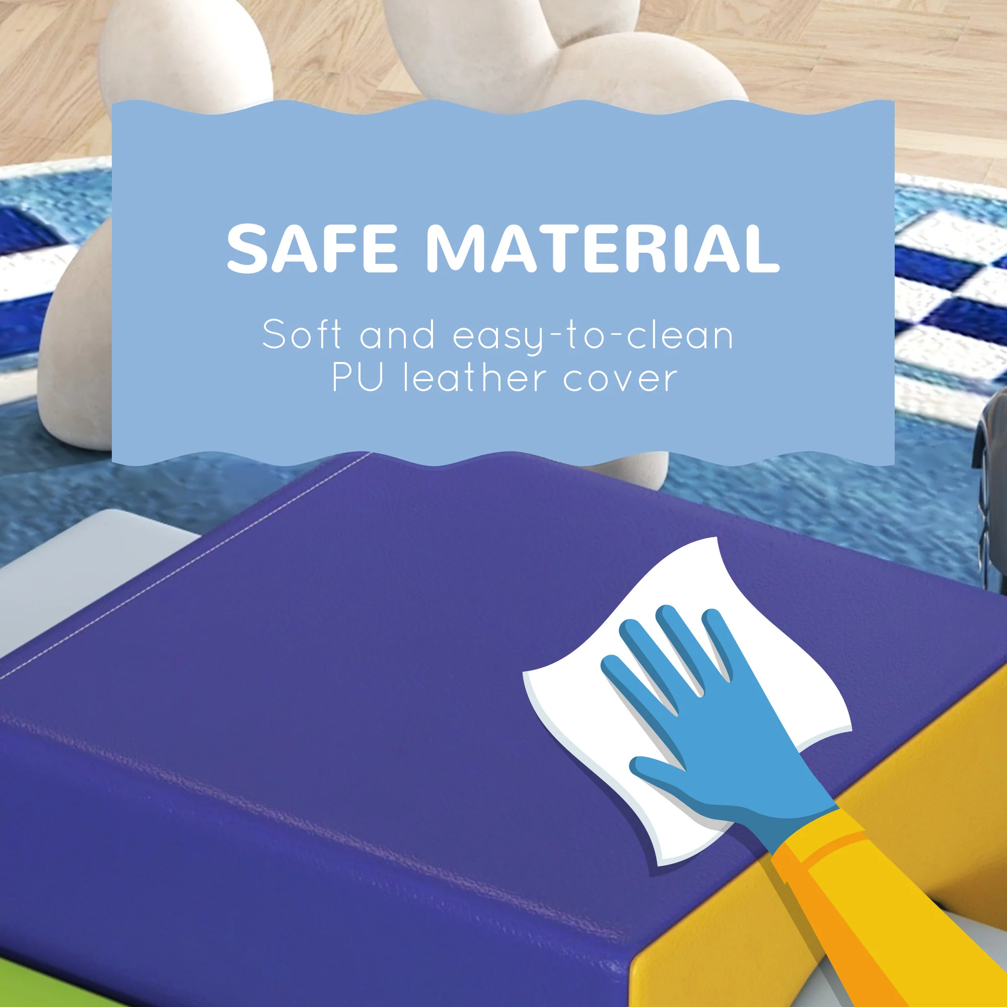 HOMCOM 4-piece Soft Play Set, Baby Foam Block Toy Toddler 1-3 Years, Blue - Image 7