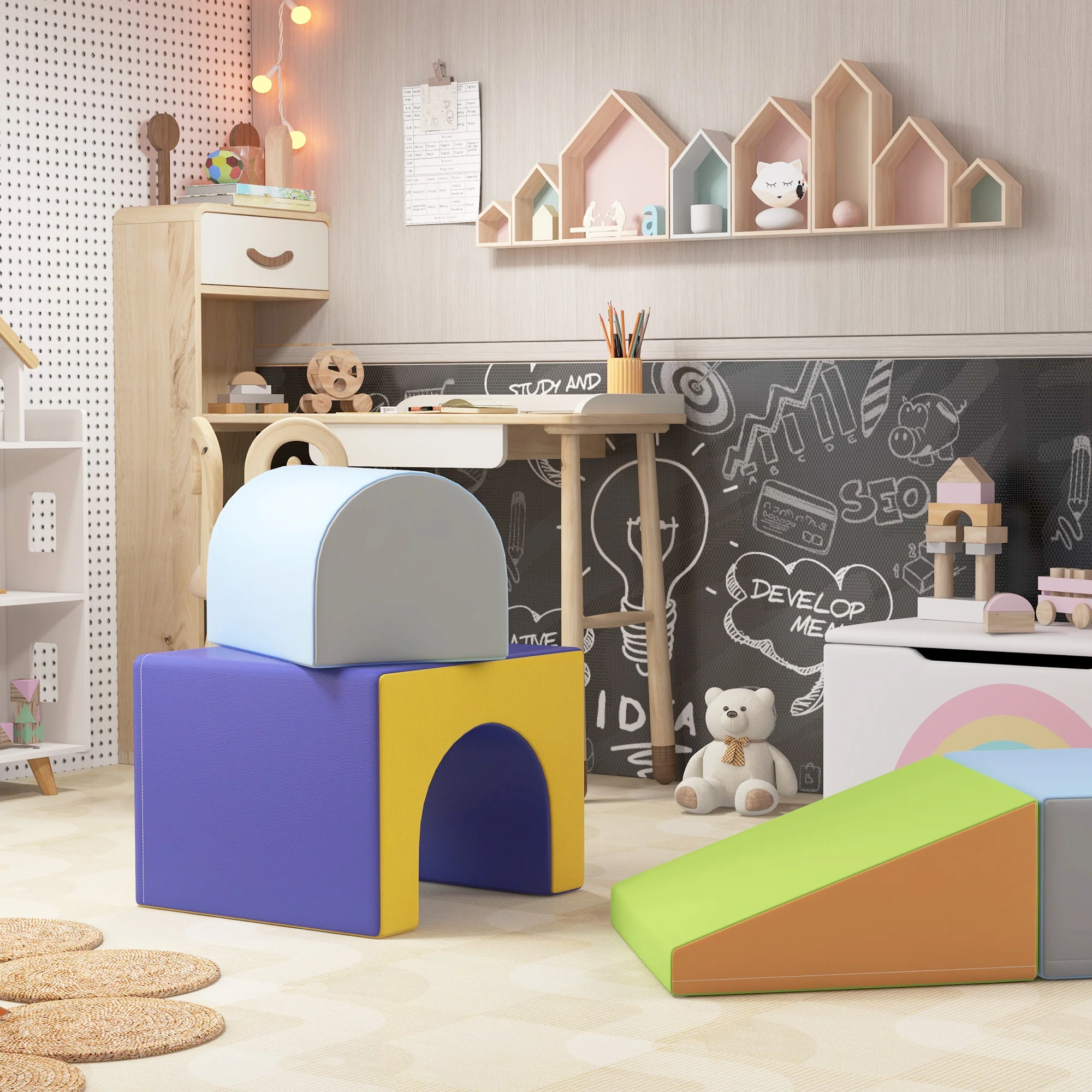 HOMCOM 4-piece Soft Play Set, Baby Foam Block Toy Toddler 1-3 Years, Blue - Image 8