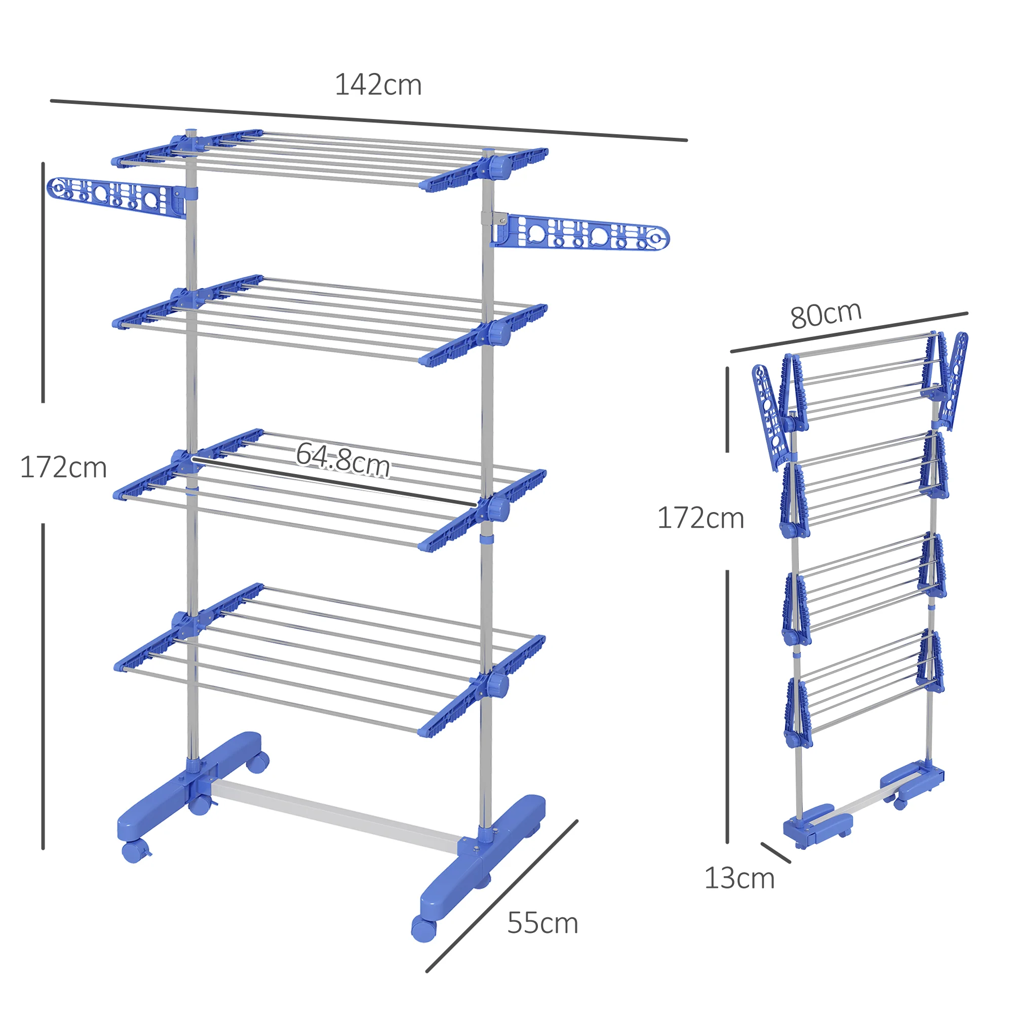 HOMCOM 4-Tier Large Clothes Airer Stainless Steel Clothes Drying Rack Blue - Image 5