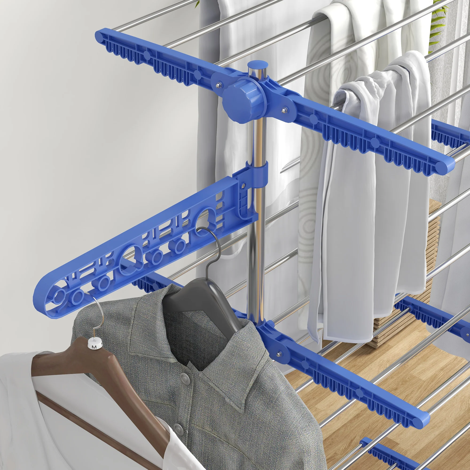 HOMCOM 4-Tier Large Clothes Airer Stainless Steel Clothes Drying Rack Blue - Image 8