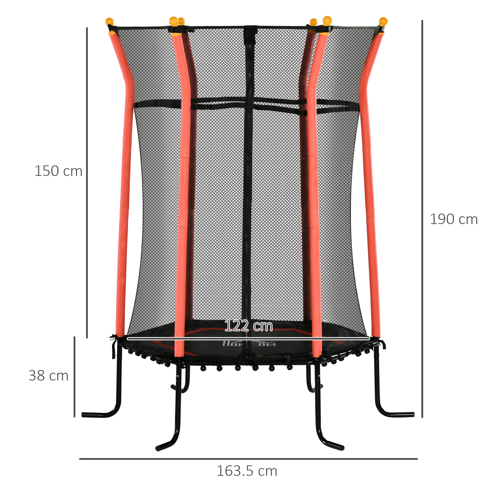 HOMCOM 5.4FT Kids Red Trampoline With Enclosure Indoor Outdoor For 3-10 Years - Image 5