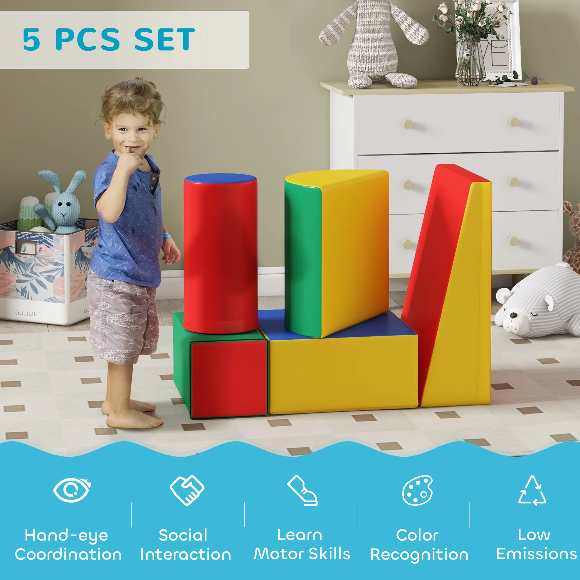 HOMCOM 5 Piece Soft Safe Foam Playset Climb And Crawl Activity Toy For Toddler - Image 7