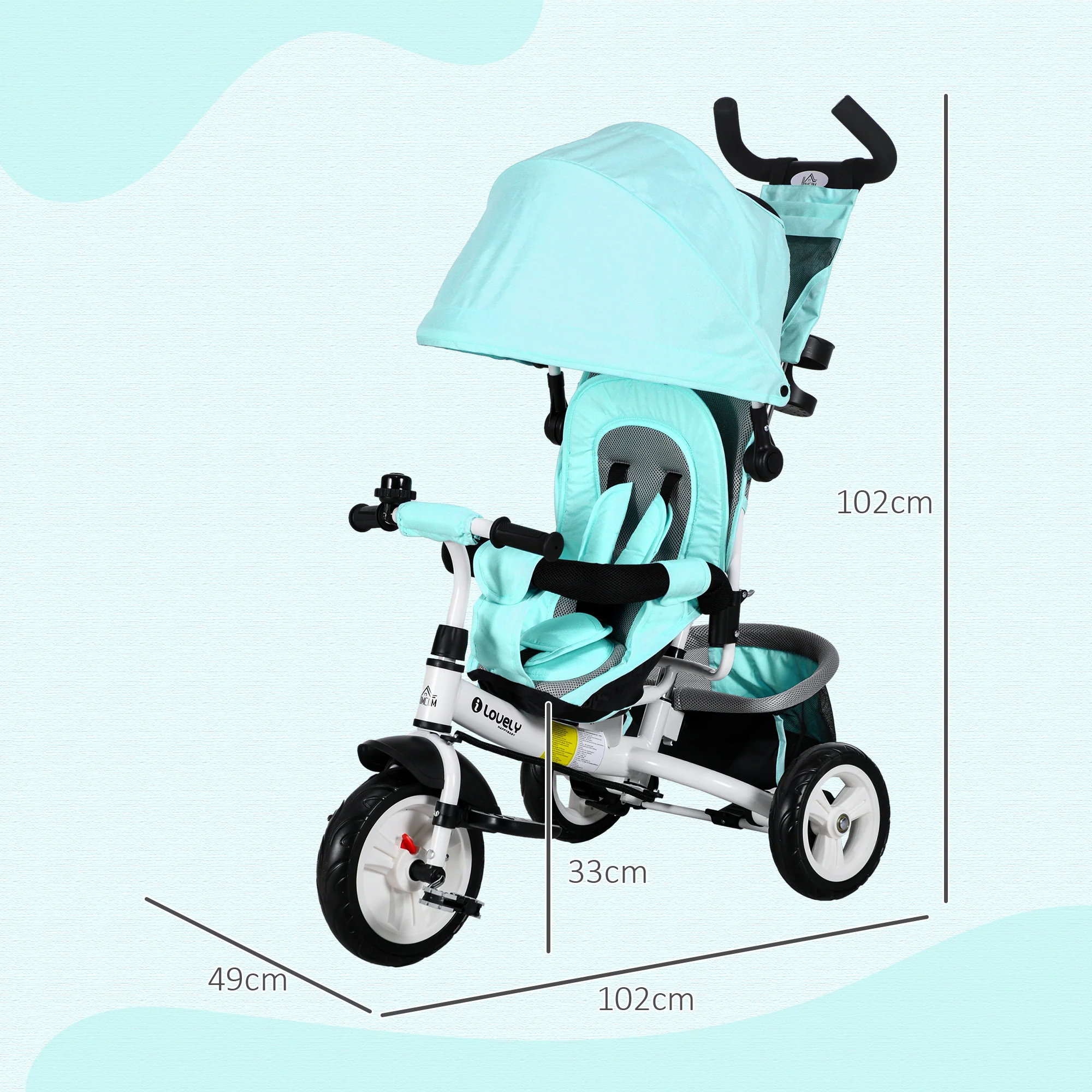 HOMCOM 6 In 1 Kids Trike, Stroller With Parent Handle, Green - Image 5