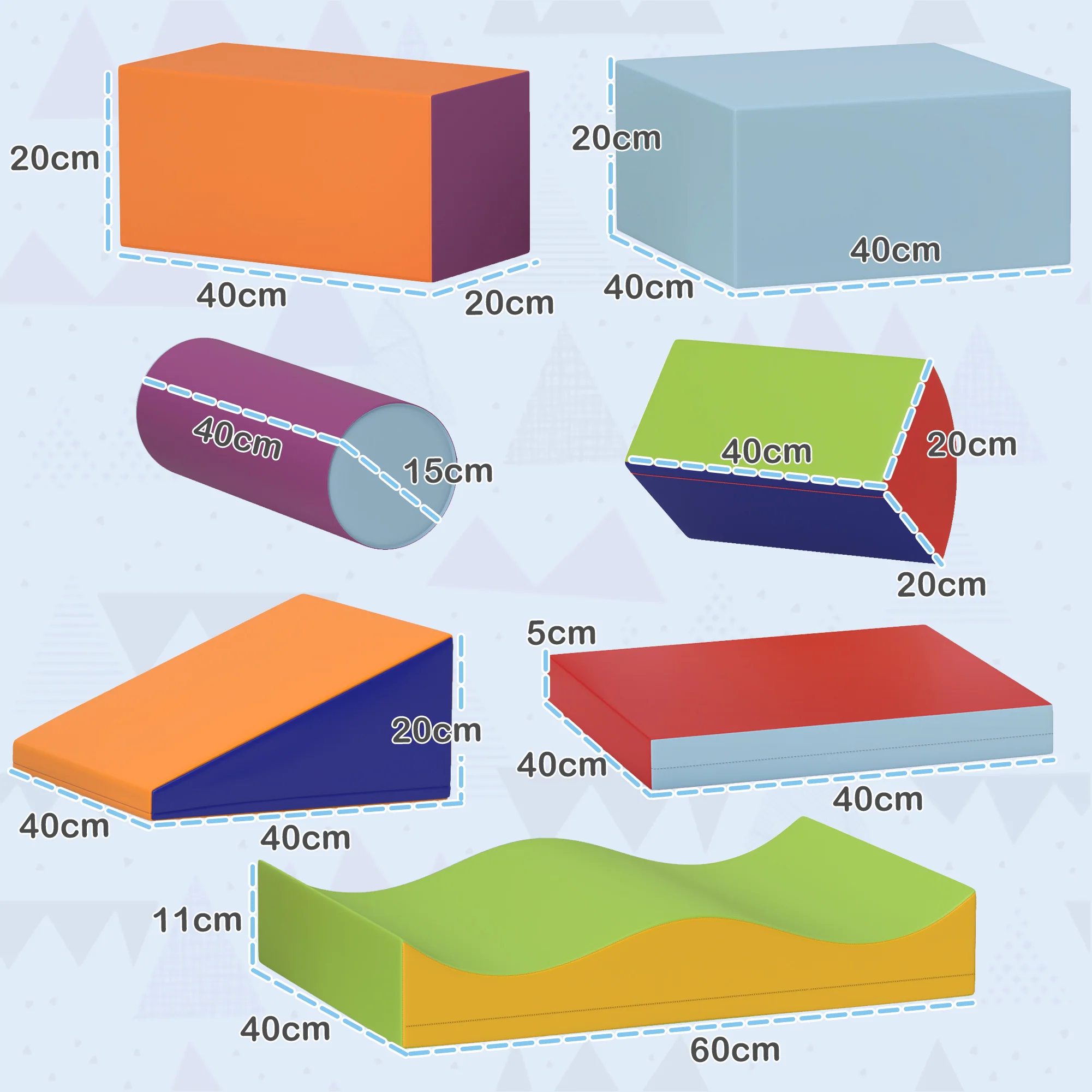 HOMCOM 7 Pcs Kids Soft Foam Puzzle Play Blocks Set Learning Toy Blue - Image 5