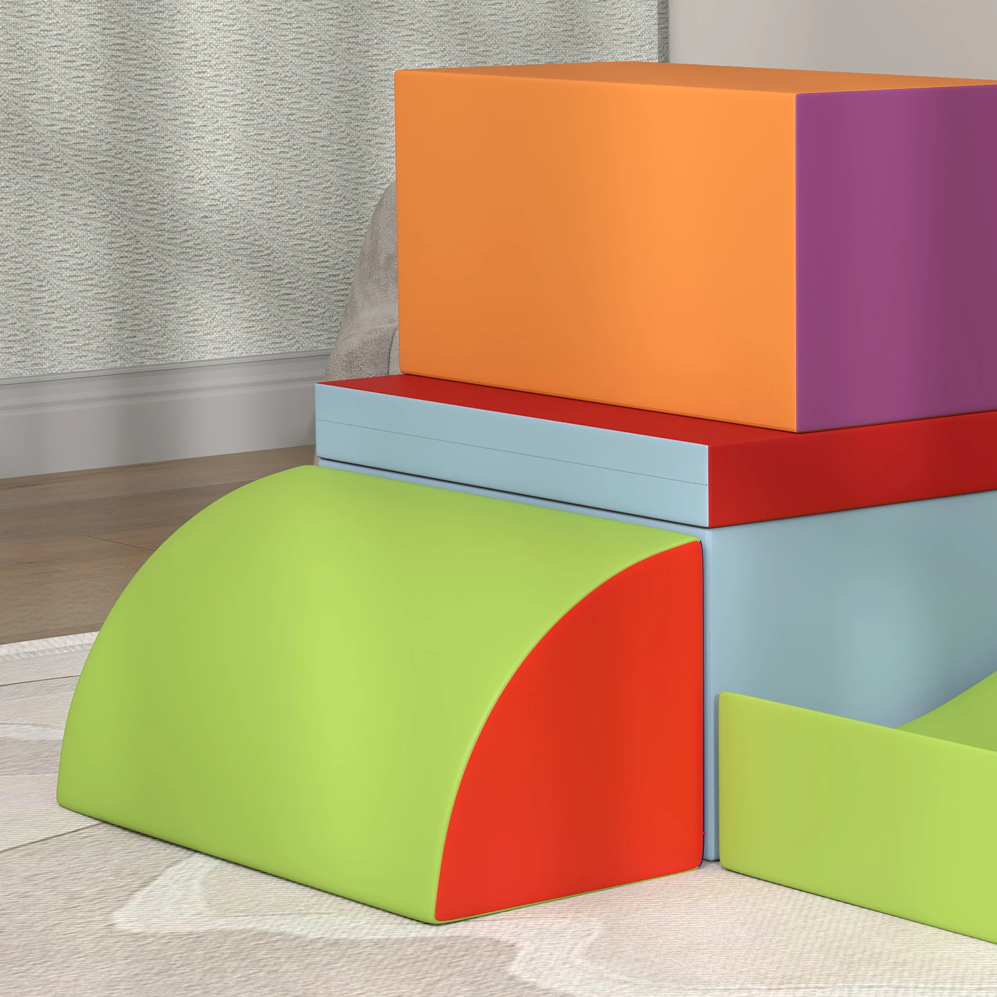 HOMCOM 7 Pcs Kids Soft Foam Puzzle Play Blocks Set Learning Toy Blue - Image 9