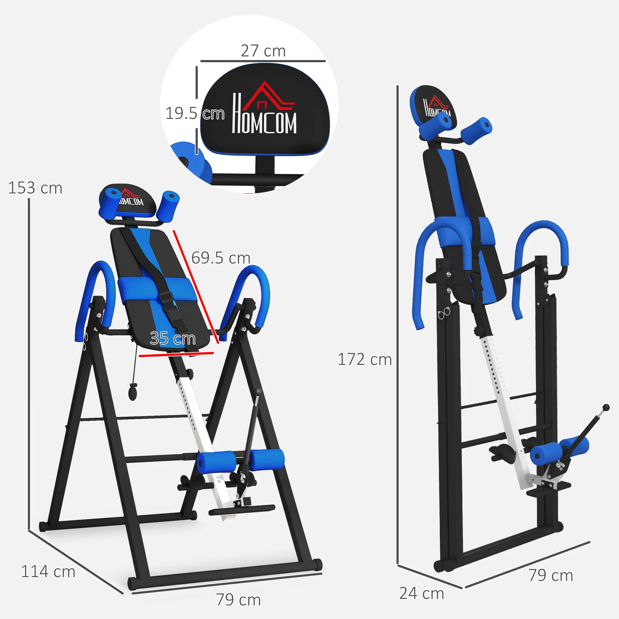 HOMCOM Adjustable Gravity Inversion Table With Safety Belt, Blue - Image 5