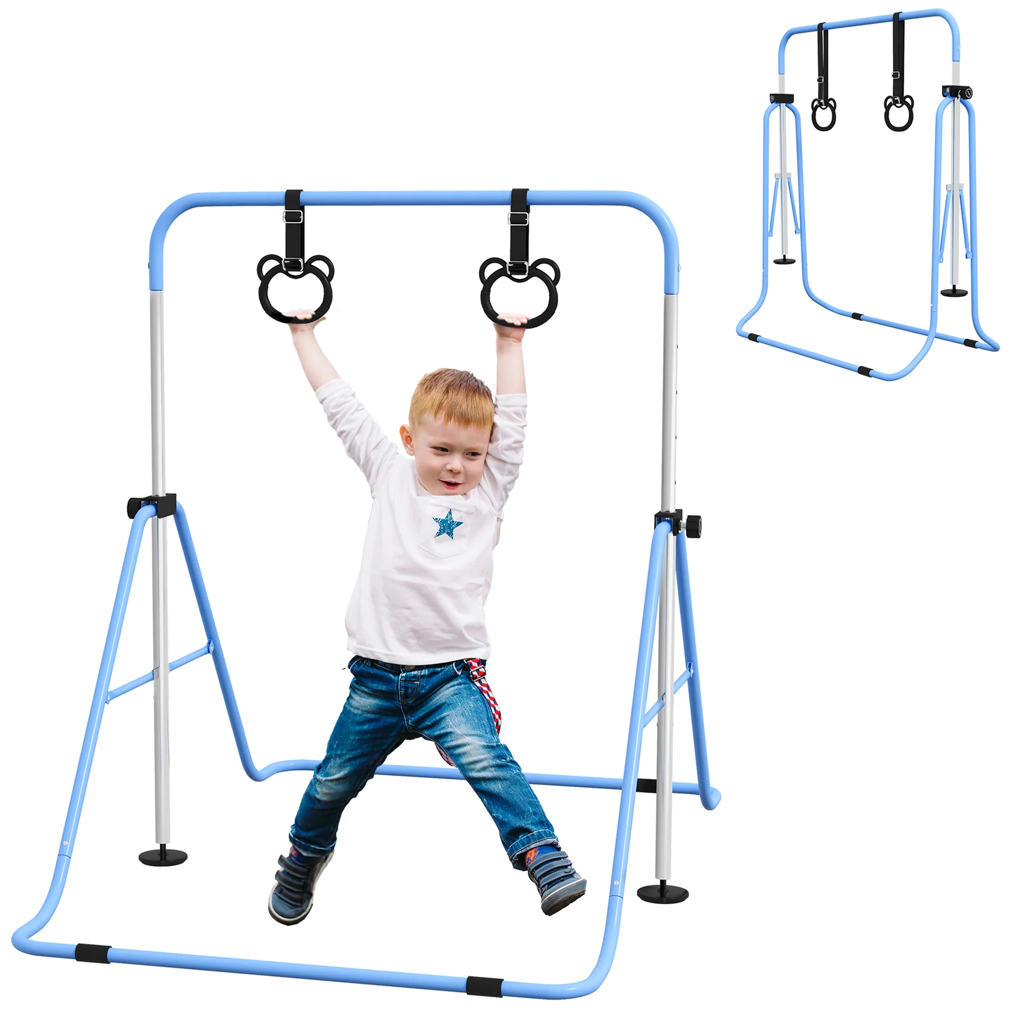 HOMCOM Adjustable Height Foldable Kids Non-Slip Gymnastics Bar - Image 10