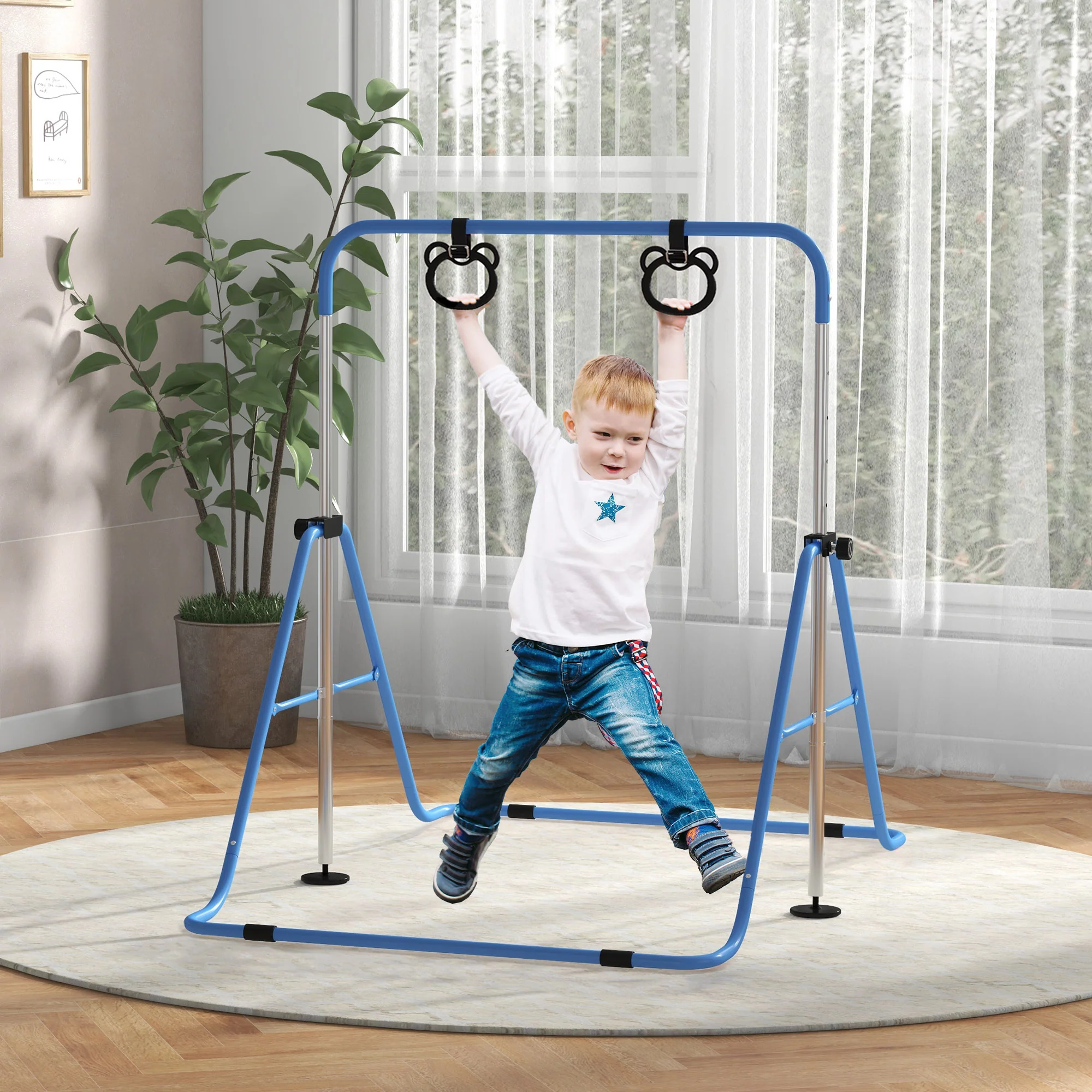 HOMCOM Adjustable Height Foldable Kids Non-Slip Gymnastics Bar - Image 11