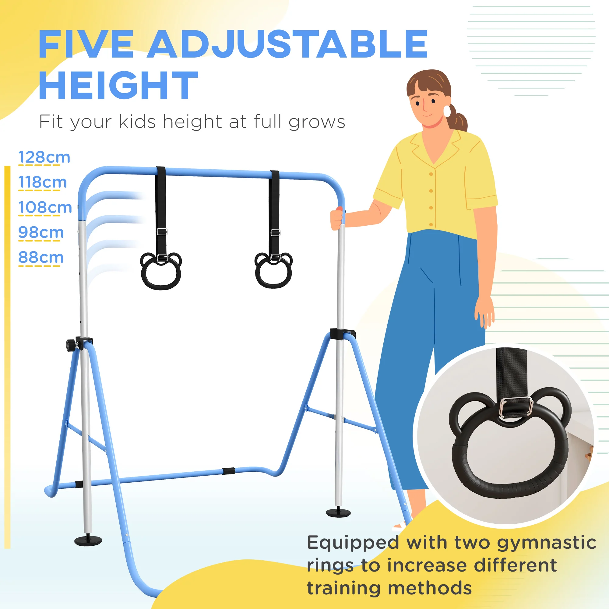 HOMCOM Adjustable Height Foldable Kids Non-Slip Gymnastics Bar - Image 12