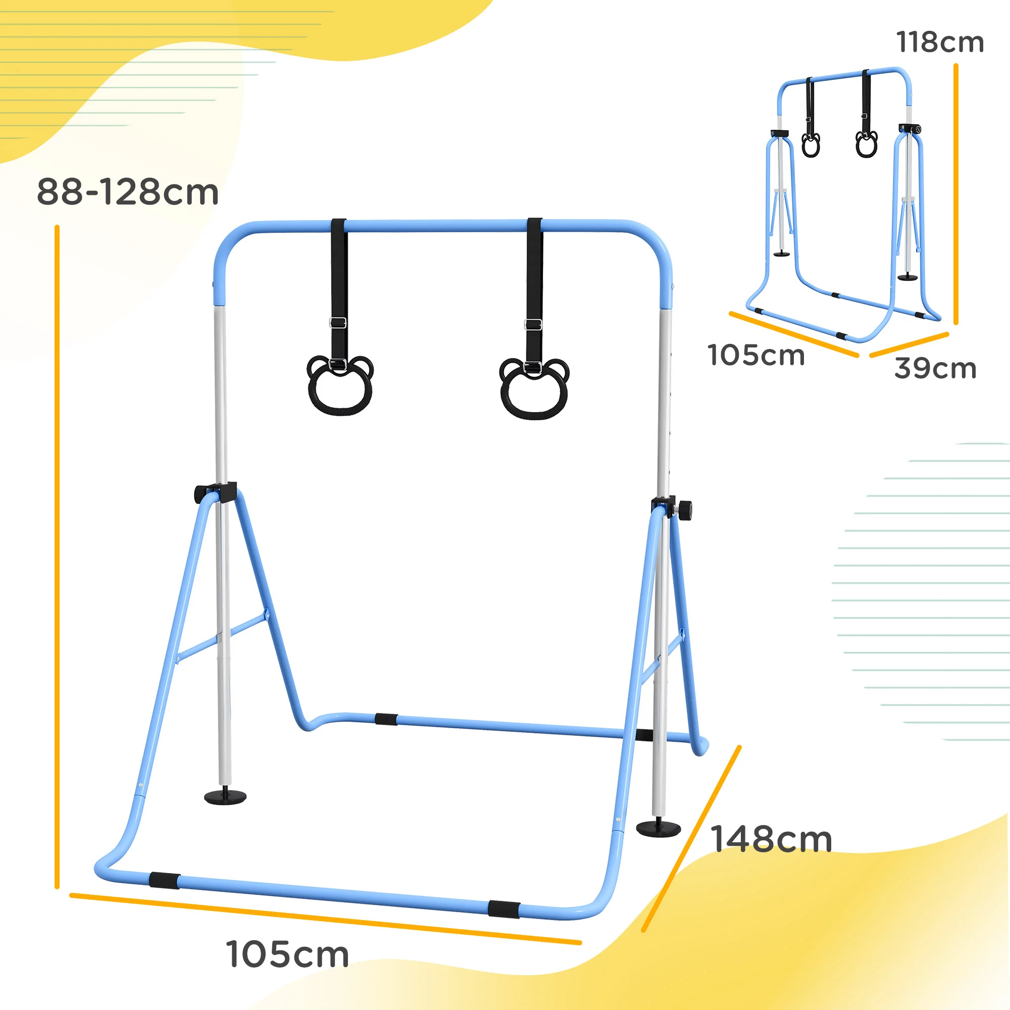 HOMCOM Adjustable Height Foldable Kids Non-Slip Gymnastics Bar - Image 14