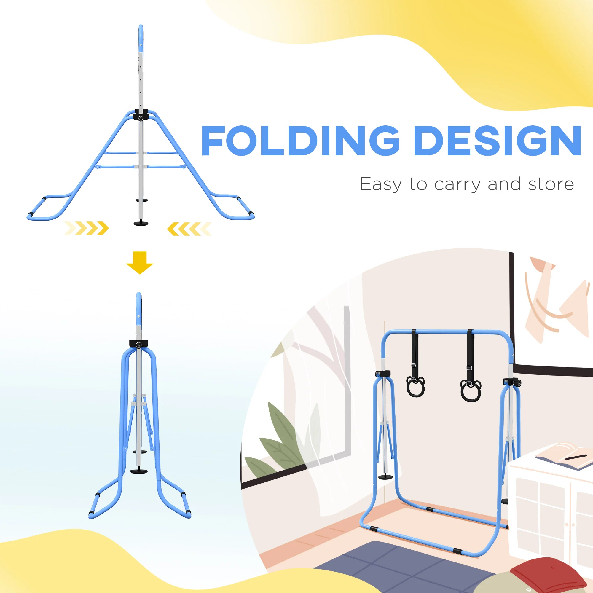 HOMCOM Adjustable Height Foldable Kids Non-Slip Gymnastics Bar - Image 15