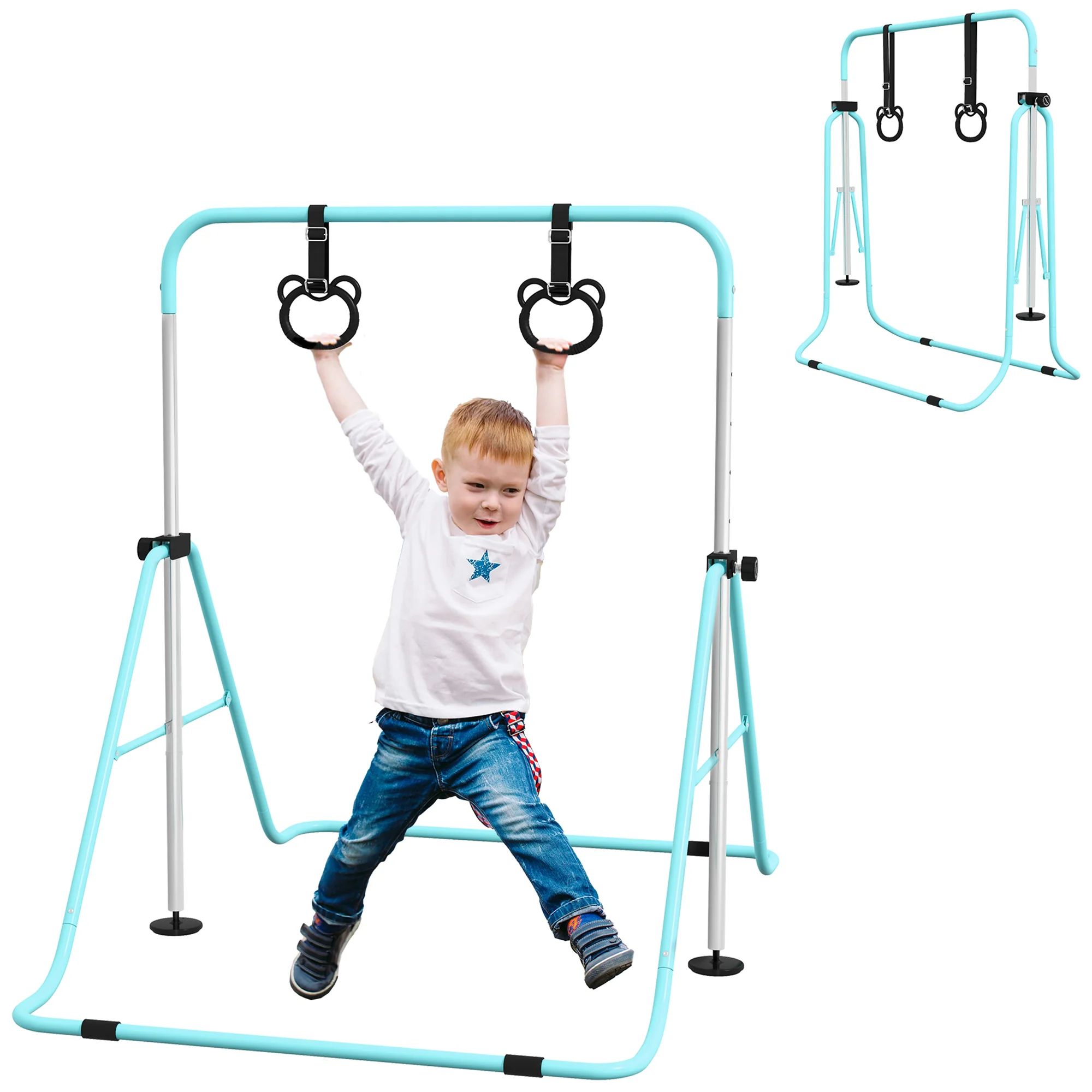 HOMCOM Adjustable Height Foldable Kids Non-Slip Gymnastics Bar - Image 19