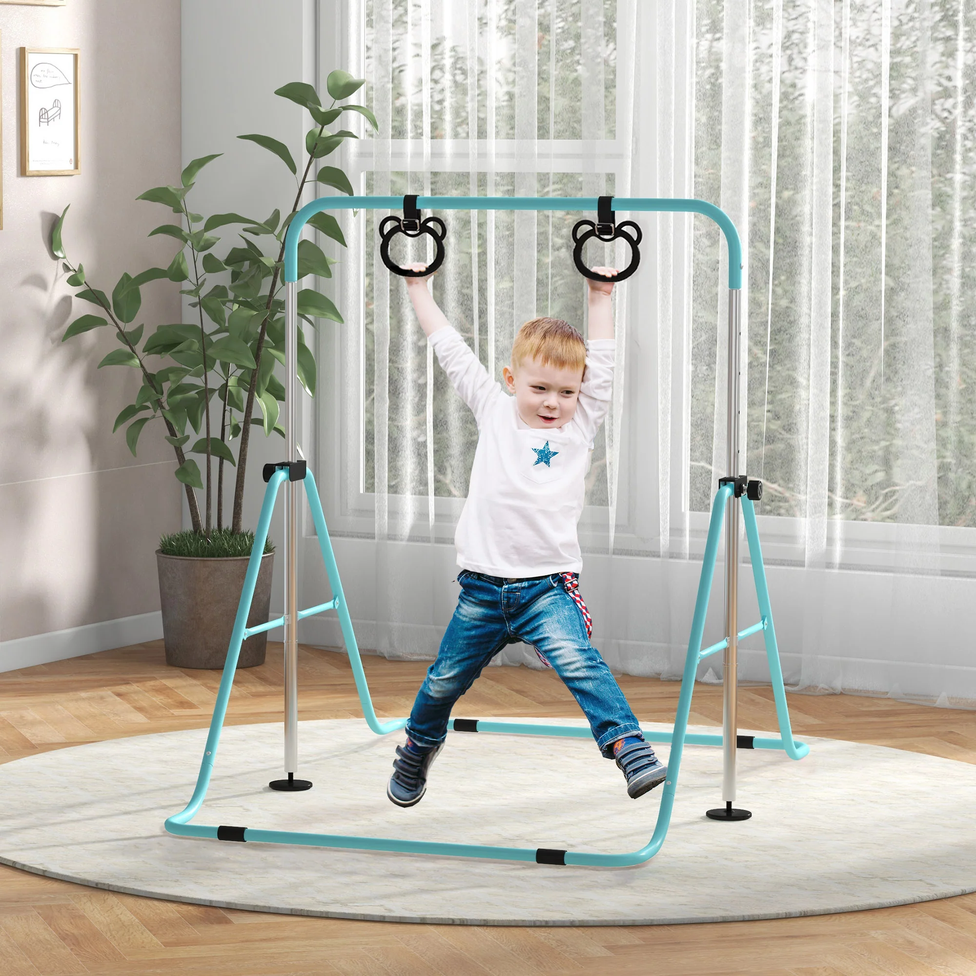 HOMCOM Adjustable Height Foldable Kids Non-Slip Gymnastics Bar - Image 20