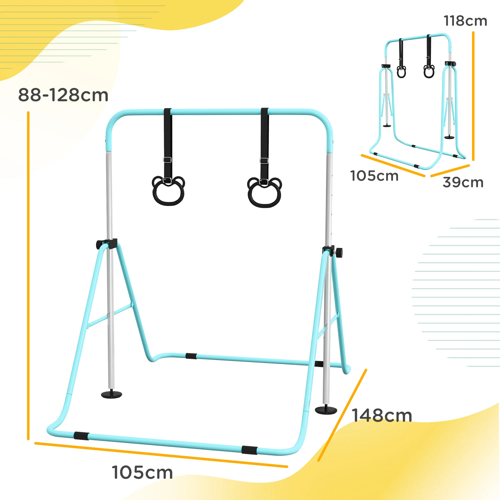 HOMCOM Adjustable Height Foldable Kids Non-Slip Gymnastics Bar - Image 23