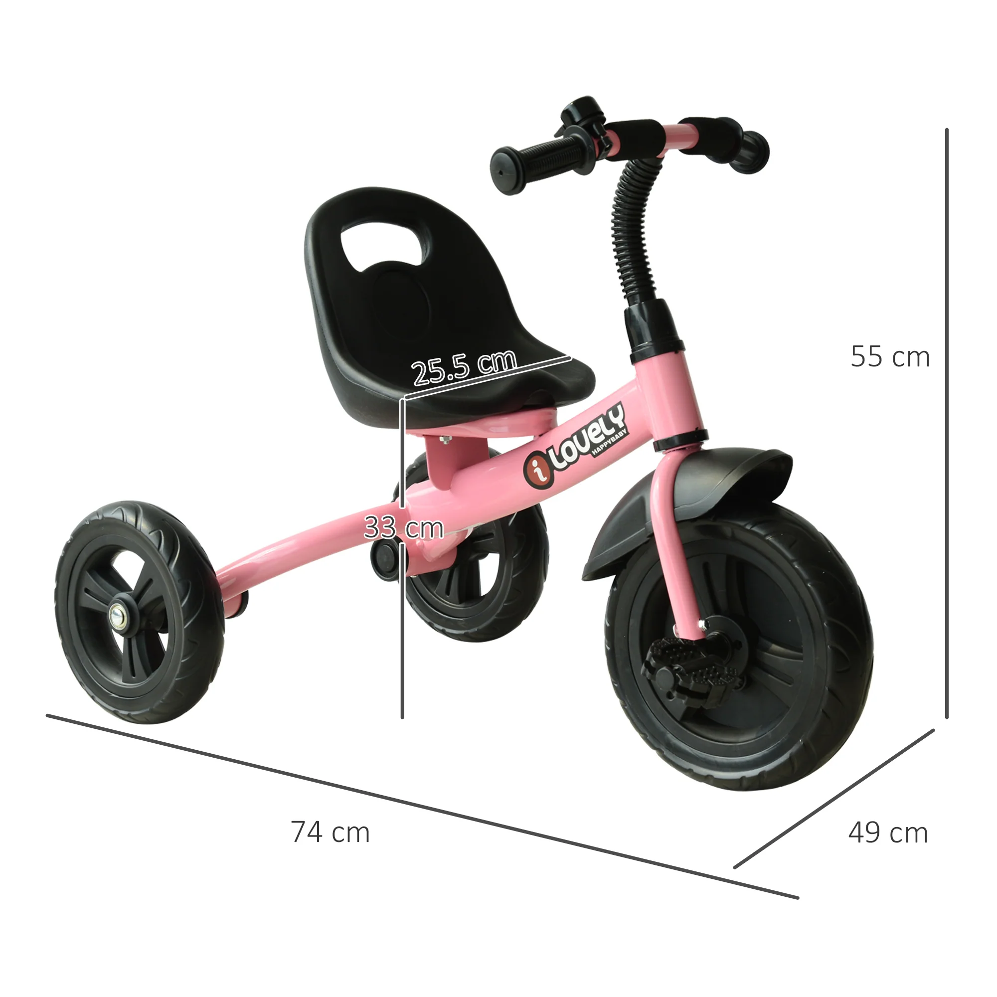 HOMCOM Baby Kids Children Toddler Tricycle Ride On 3 Wheels Bike (Pink) - Image 5