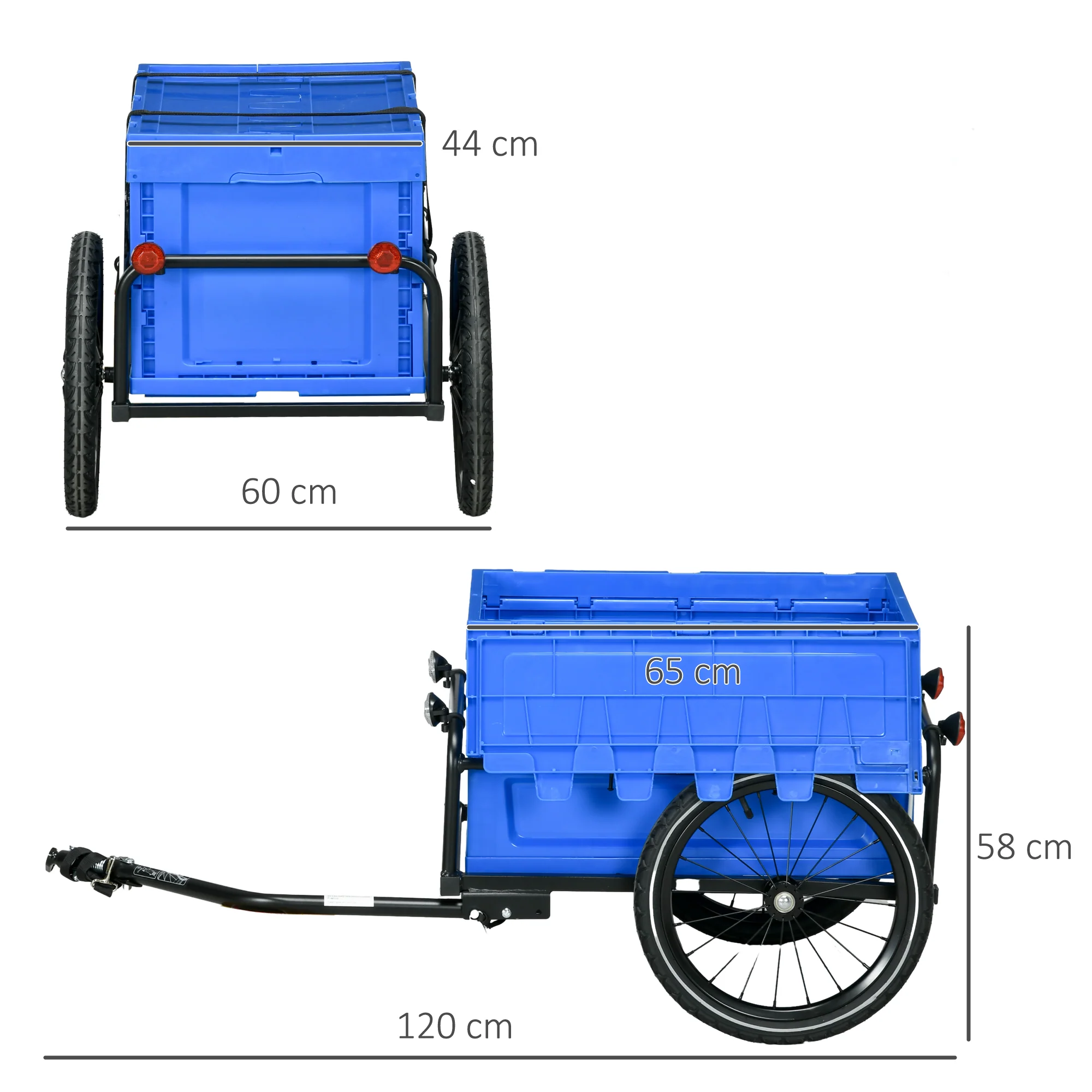 HOMCOM Bicycle Trailer with 65L Foldable Storage Box and Pneumatic Tyres, Blue - Image 5