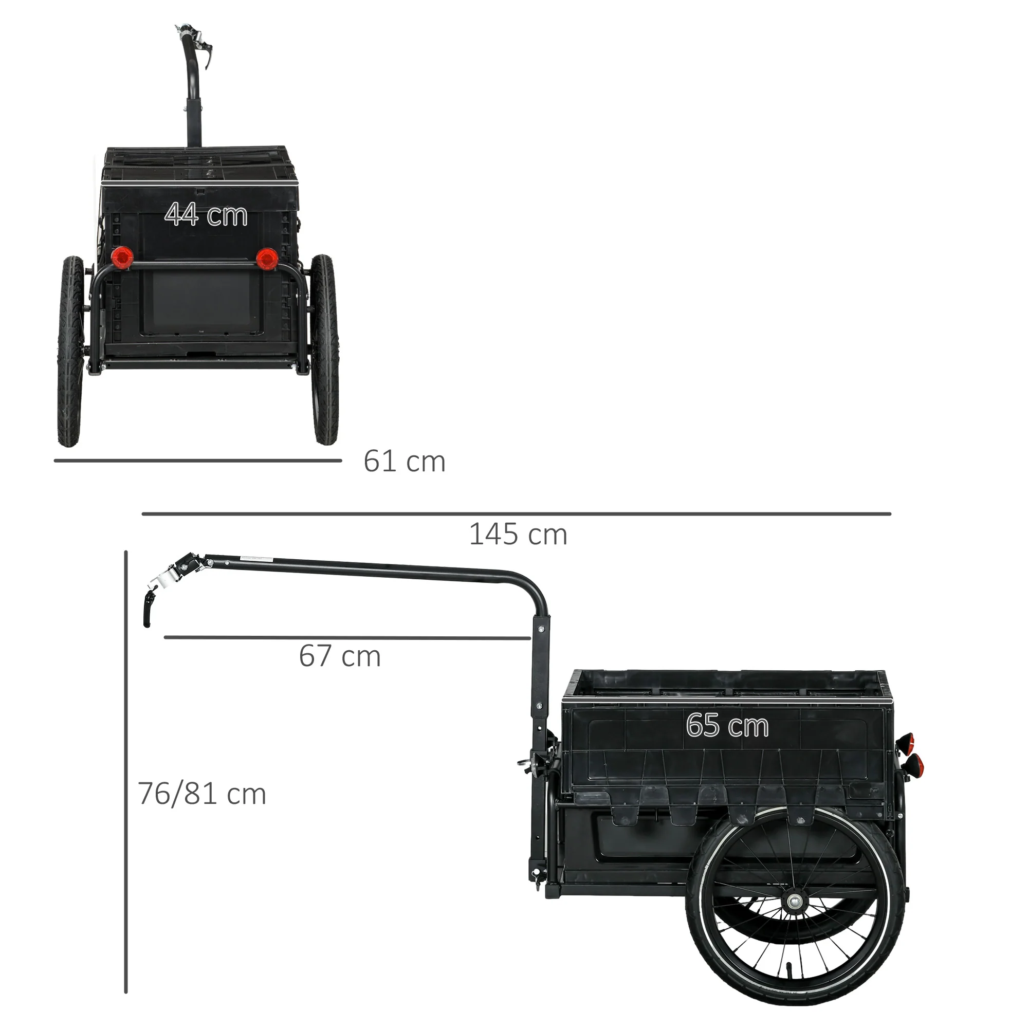 HOMCOM Bicycle Trailer With Foldable Storage Box And Pneumatic Tyres - Blue/Black - Image 14