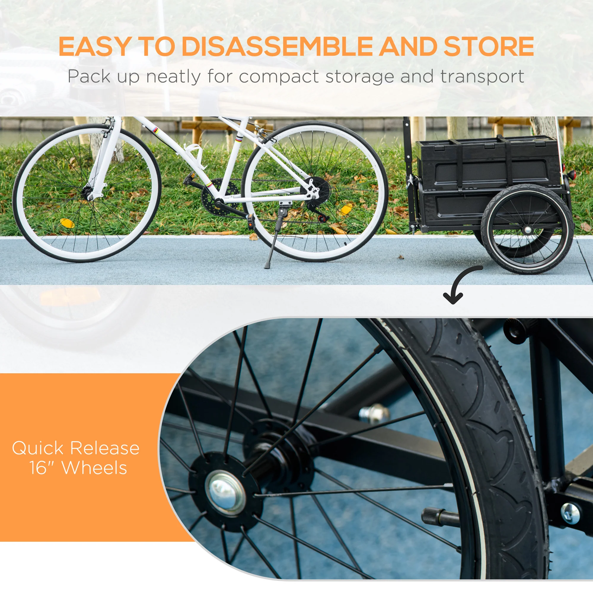 HOMCOM Bicycle Trailer With Foldable Storage Box And Pneumatic Tyres - Blue/Black - Image 16