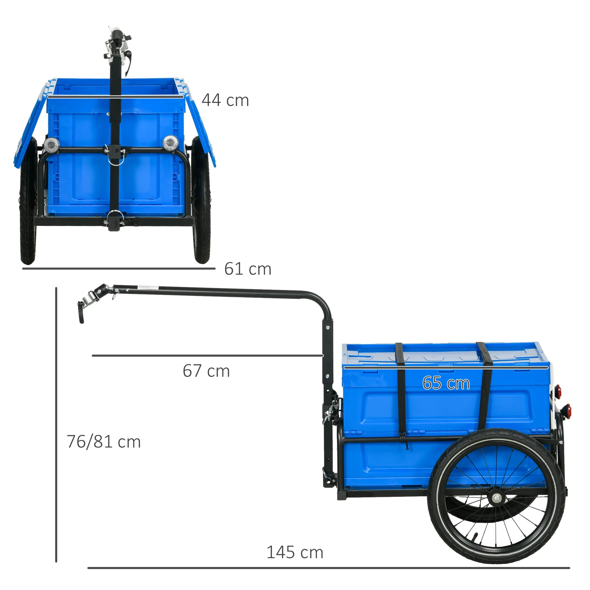 HOMCOM Bicycle Trailer With Foldable Storage Box And Pneumatic Tyres - Blue/Black - Image 5